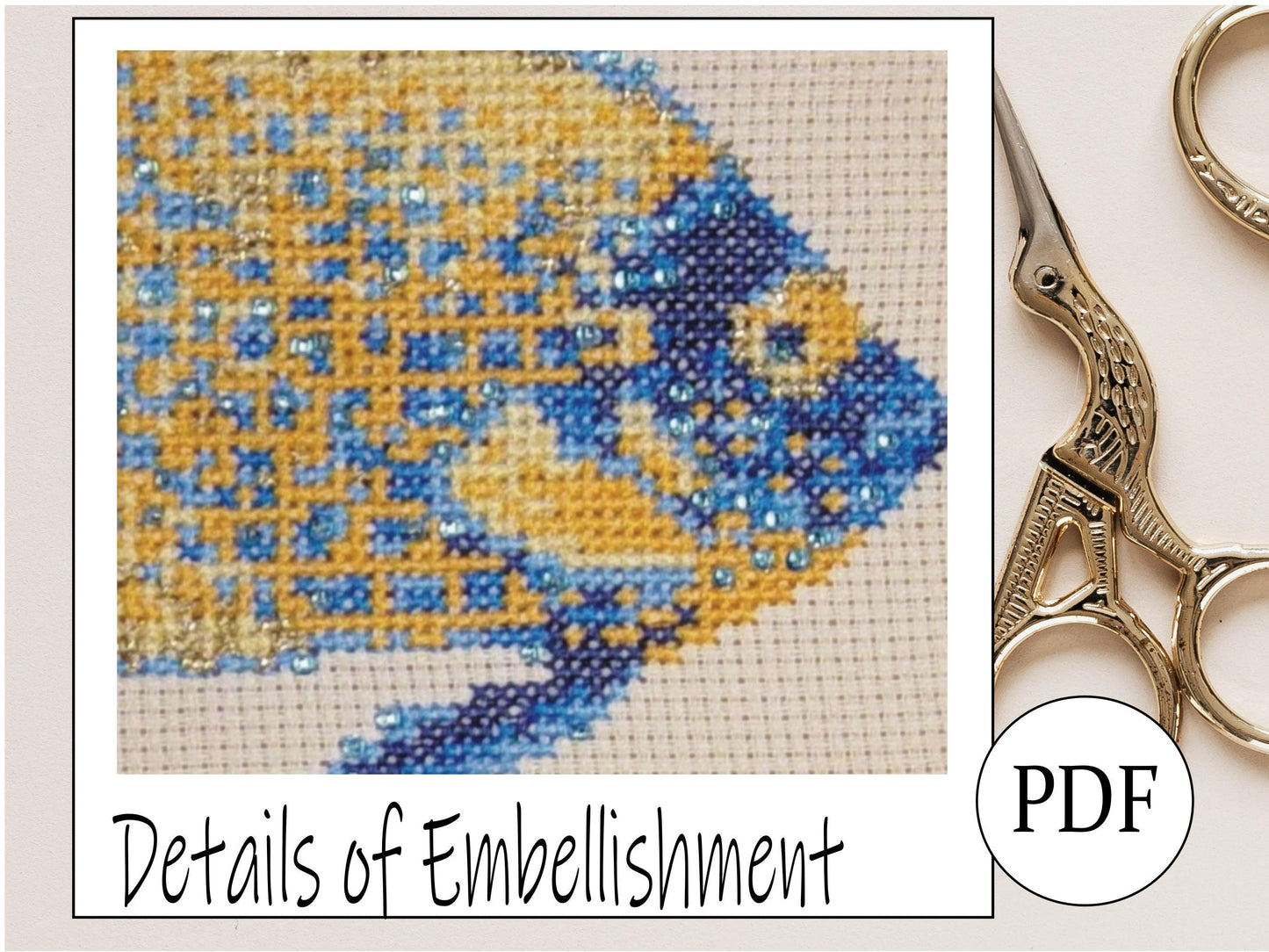 Yellow faced Angelfish Cross Stitch Pattern PDF, X Stitch Instant Download, embroidery tutorial, Embellished x-stitch sampler Tropical fish