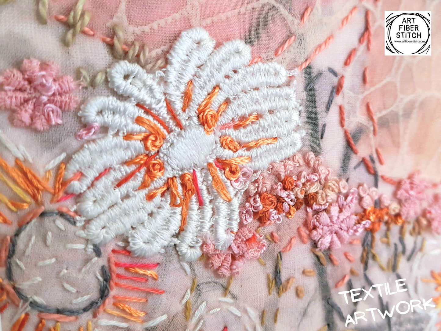 Original Artwork Textile Art Fabric Art Slow Stitch Embroidery Finished Picture Ideal creative gift called “Pastel Shadows”