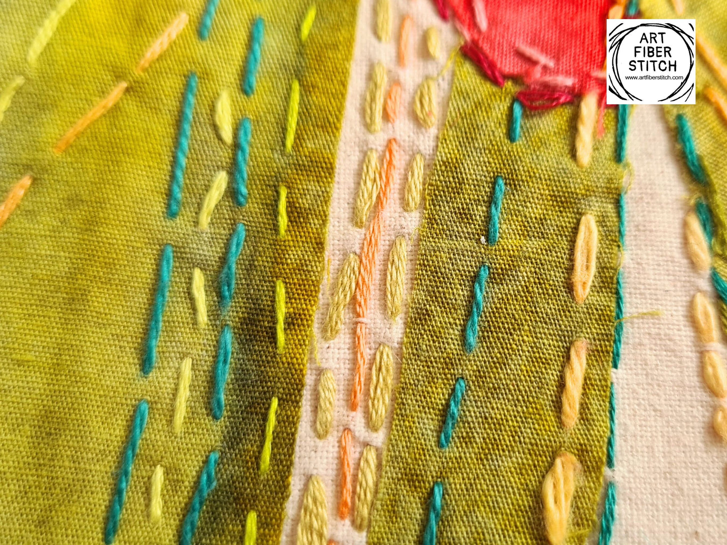 Blooming Spring - Original Artwork Textile Art Fabric Art Slow Stitch Embroidery Finished Picture of Tulip Flowers in rich colour.