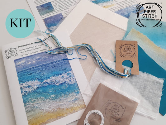 Impressionist embroidery kit, hand dyed linen, fabric manipulation, Easy Sewing Project Textile Art Creative Mindful Stitch Therapy kit