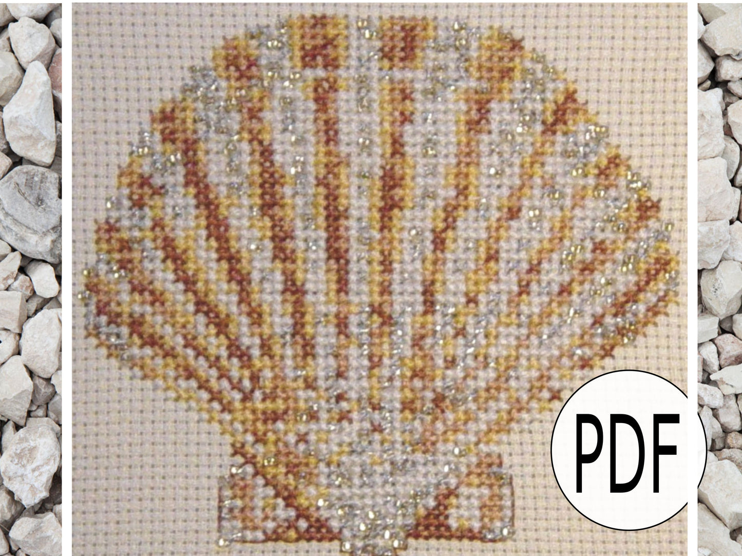 Scallop Cross Stitch Pattern PDF, X Stitch pattern Instant Download, Shell embroidery tutorial, Embellished x-stitch sampler PDF
