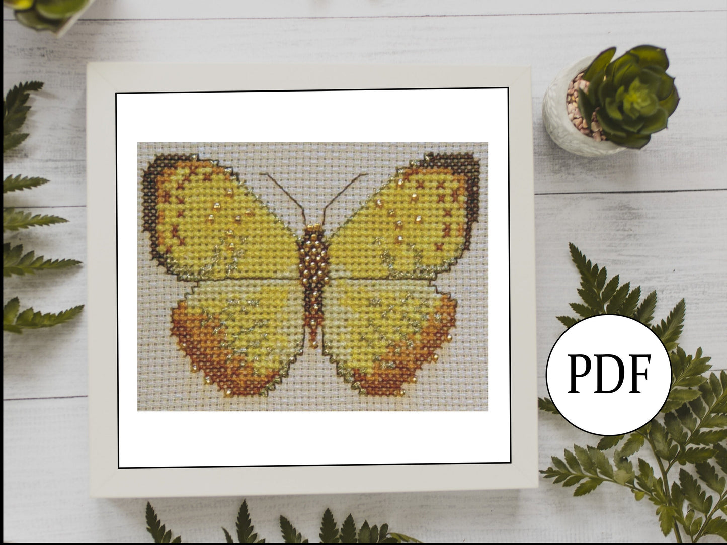 Orange Barred Sulphur Cross Stitch Pattern PDF, X Stitch pattern Instant Download, Insect embroidery tutorial, Embellished x-stitch PDF
