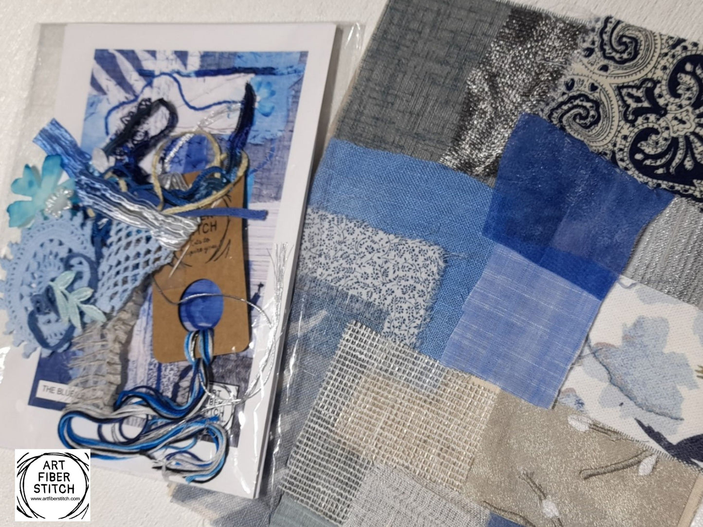 Fabric Collage, Slow Stitching Kit, Textile Craft, Beginners Embroidery, easy sewing project, Junk Journal, Fabric Journal, Scraps