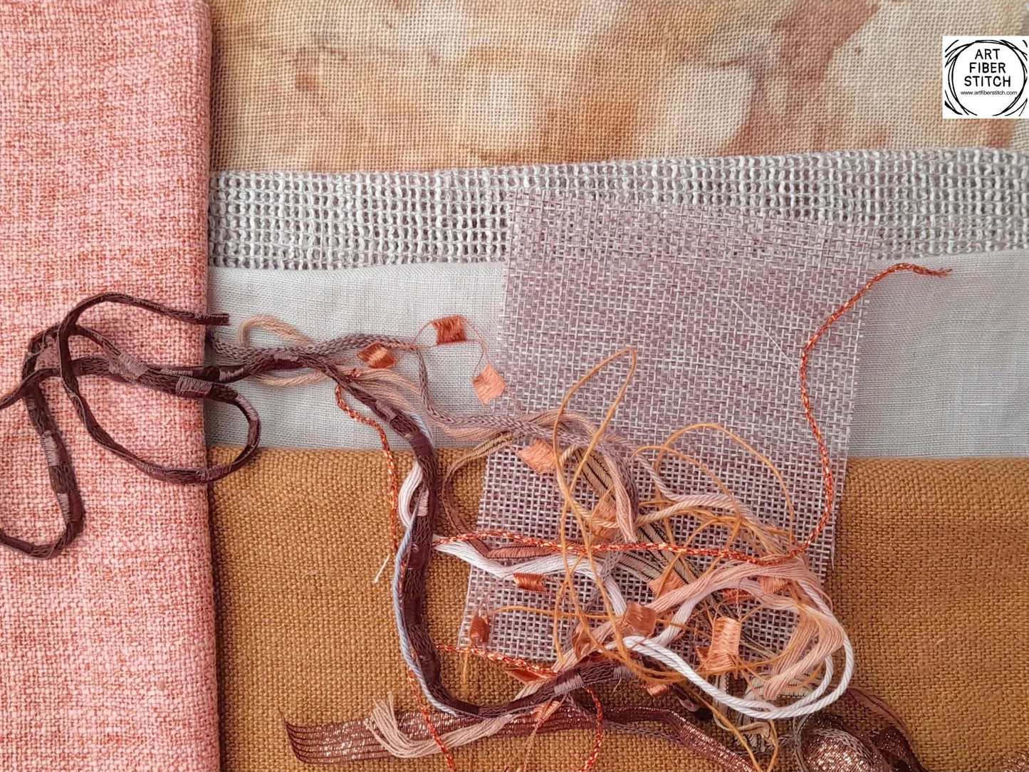 Earthy Fabric Collage, Slow Stitching Kit, Textile Craft, Beginners Embroidery, easy sewing project, Junk Journal, Fabric Journal, Scraps