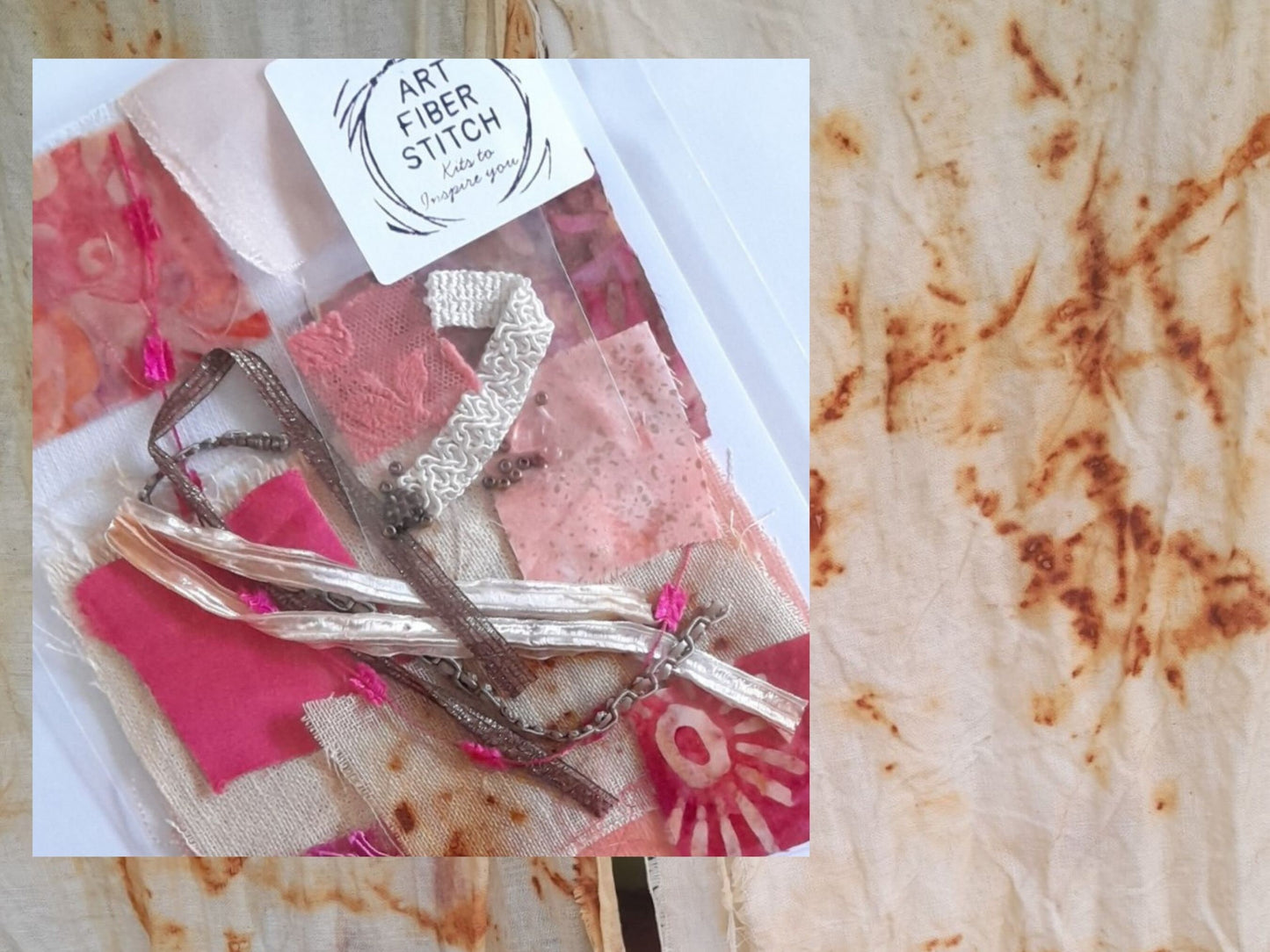 Fabric Collage, Mixed media, Slow Stitching Kit, Inspiration pack,  Stitch  Therapy, Embroidery, Eco printing, Scraps, Fabric Journaling