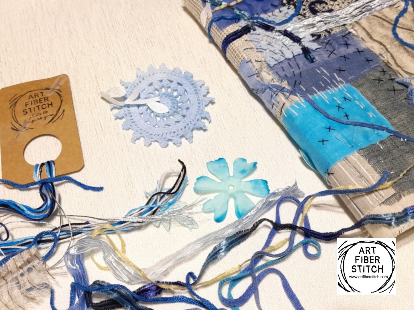 Fabric Collage, Slow Stitching Kit, Textile Craft, Beginners Embroidery, easy sewing project, Junk Journal, Fabric Journal, Scraps