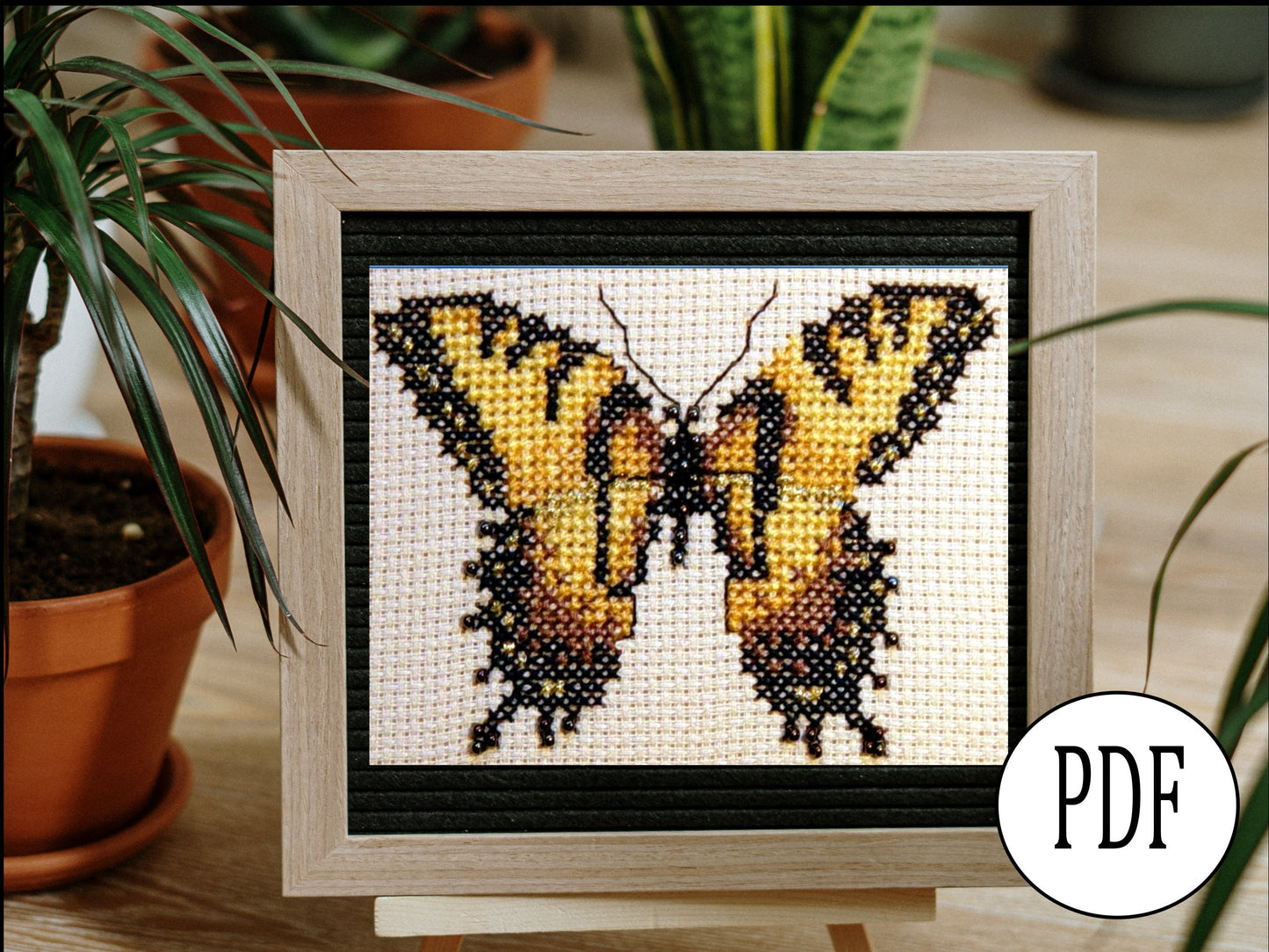 Tiger Swallowtail Cross Stitch Pattern PDF, X Stitch pattern Instant Download, Insect embroidery tutorial, Embellished x-stitch sampler PDF