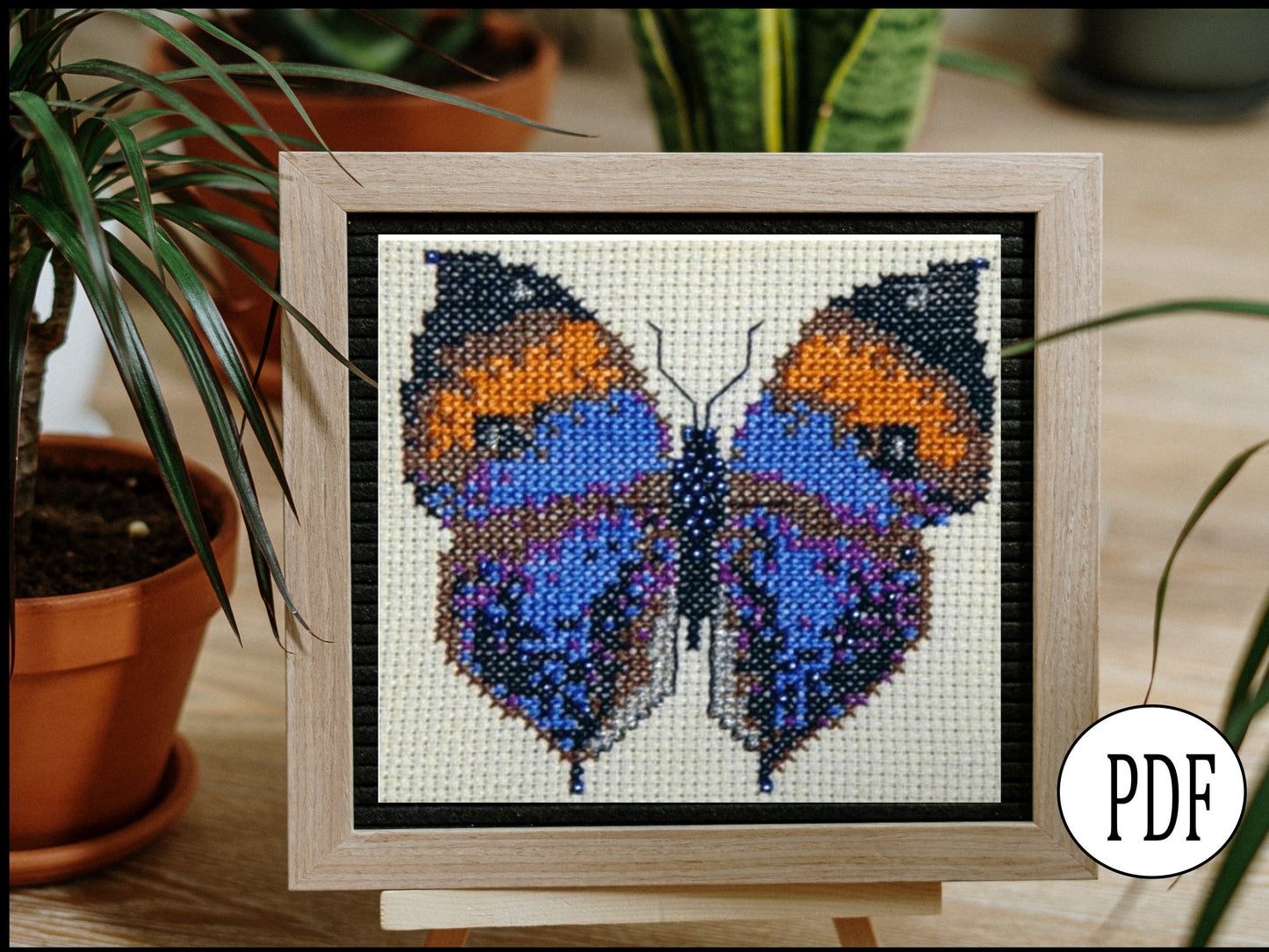 Indian Leaf Butterfly Cross Stitch Pattern PDF, X Stitch pattern Instant Download, Insect embroidery tutorial, Embellished x-stitch PDF
