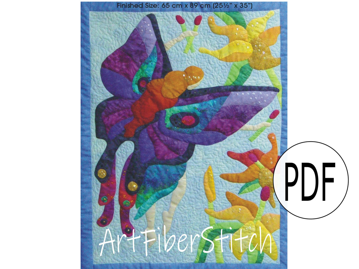Fairy Dreams a PDF pattern of a fairy in the garden Applique and Quilted instant download design Childs wall hanging mini quilt Embroidery