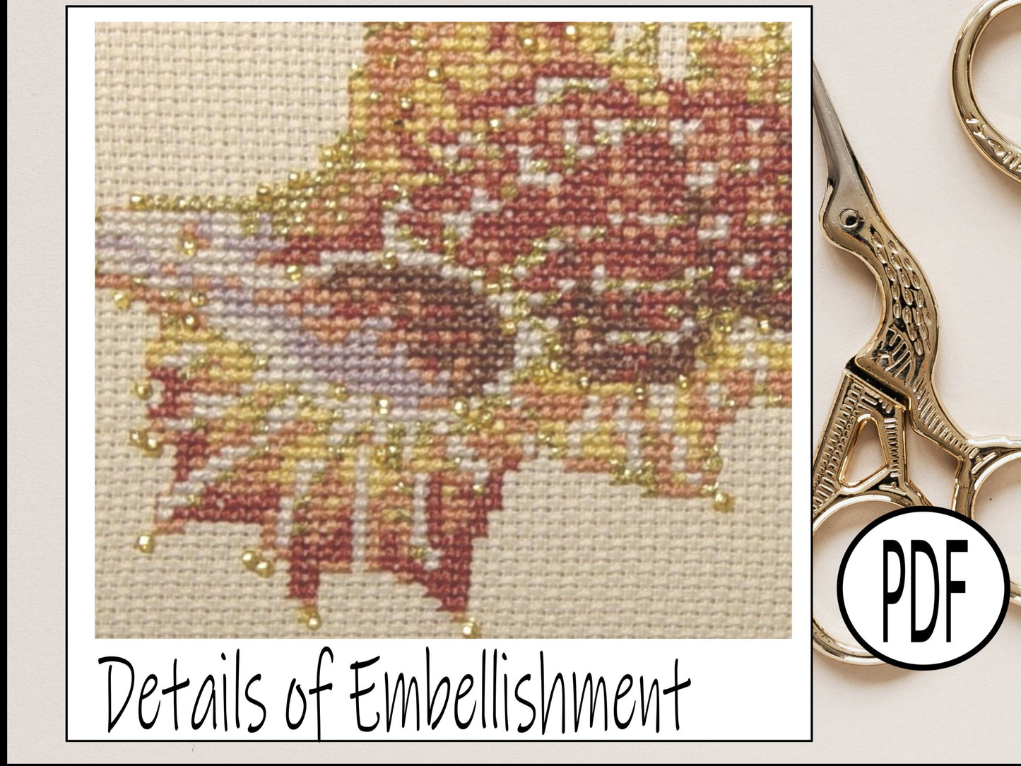 Maple Leaf Triton Cross Stitch Pattern PDF, X Stitch pattern Instant Download, Shell embroidery tutorial, Embellished x-stitch sampler PDF