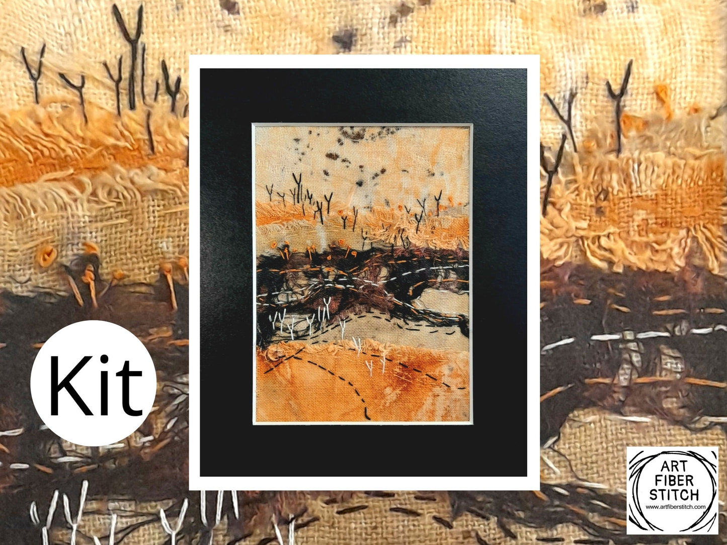 Eco printed fabric embroidery kit, hand dyed linen, fabric manipulation, Easy Sewing Project Textile Art Creative Mindful Stitch Therapy kit