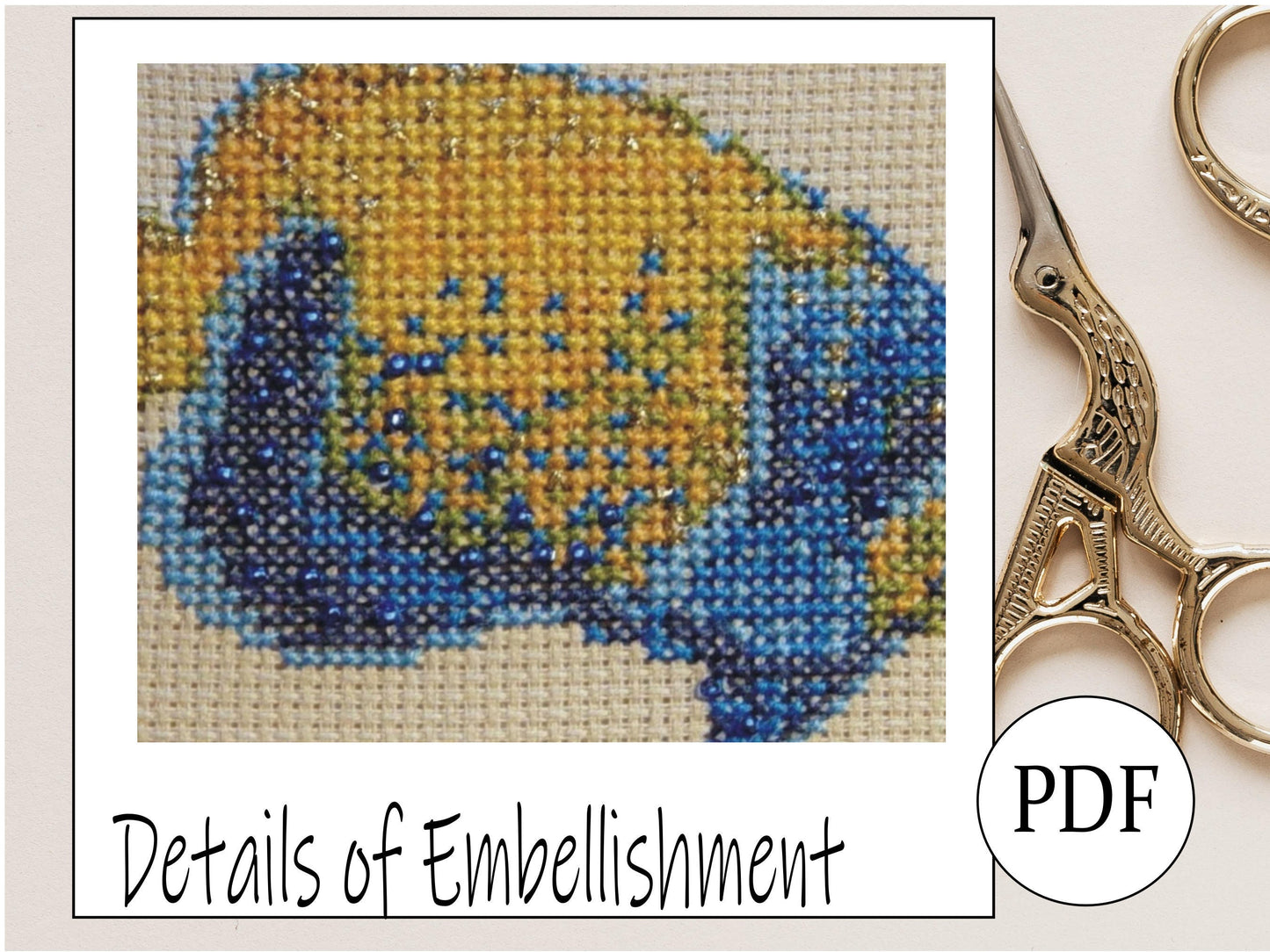Blue Girdled Angel Fish Cross Stitch Pattern PDF, X Stitch pattern Instant Download, embroidery tutorial, Embellished x-stitch sampler PDF