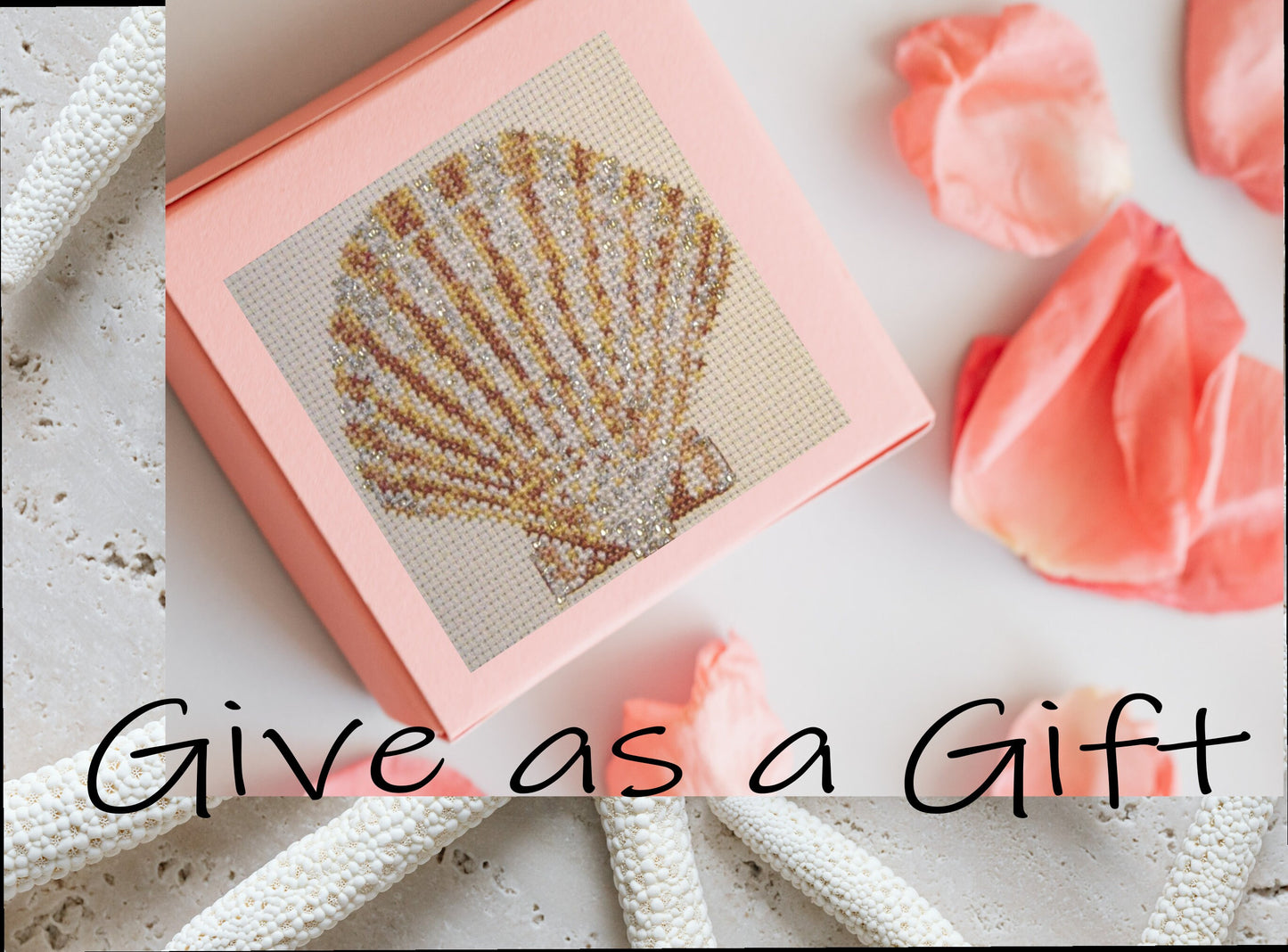 Scallop Cross Stitch Pattern PDF, X Stitch pattern Instant Download, Shell embroidery tutorial, Embellished x-stitch sampler PDF