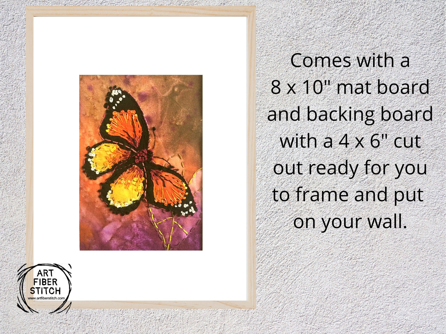 Hand dyed Embroidery Kit Orange Butterfly Sun Print , Beginners Easy Sewing Project, Fabric Art Design, Creative Mindful Stitch Therapy,