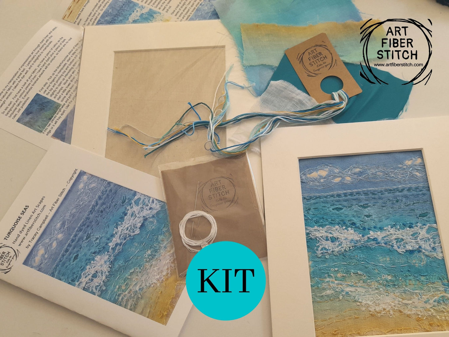 Impressionist embroidery kit, hand dyed linen, fabric manipulation, Easy Sewing Project Textile Art Creative Mindful Stitch Therapy kit