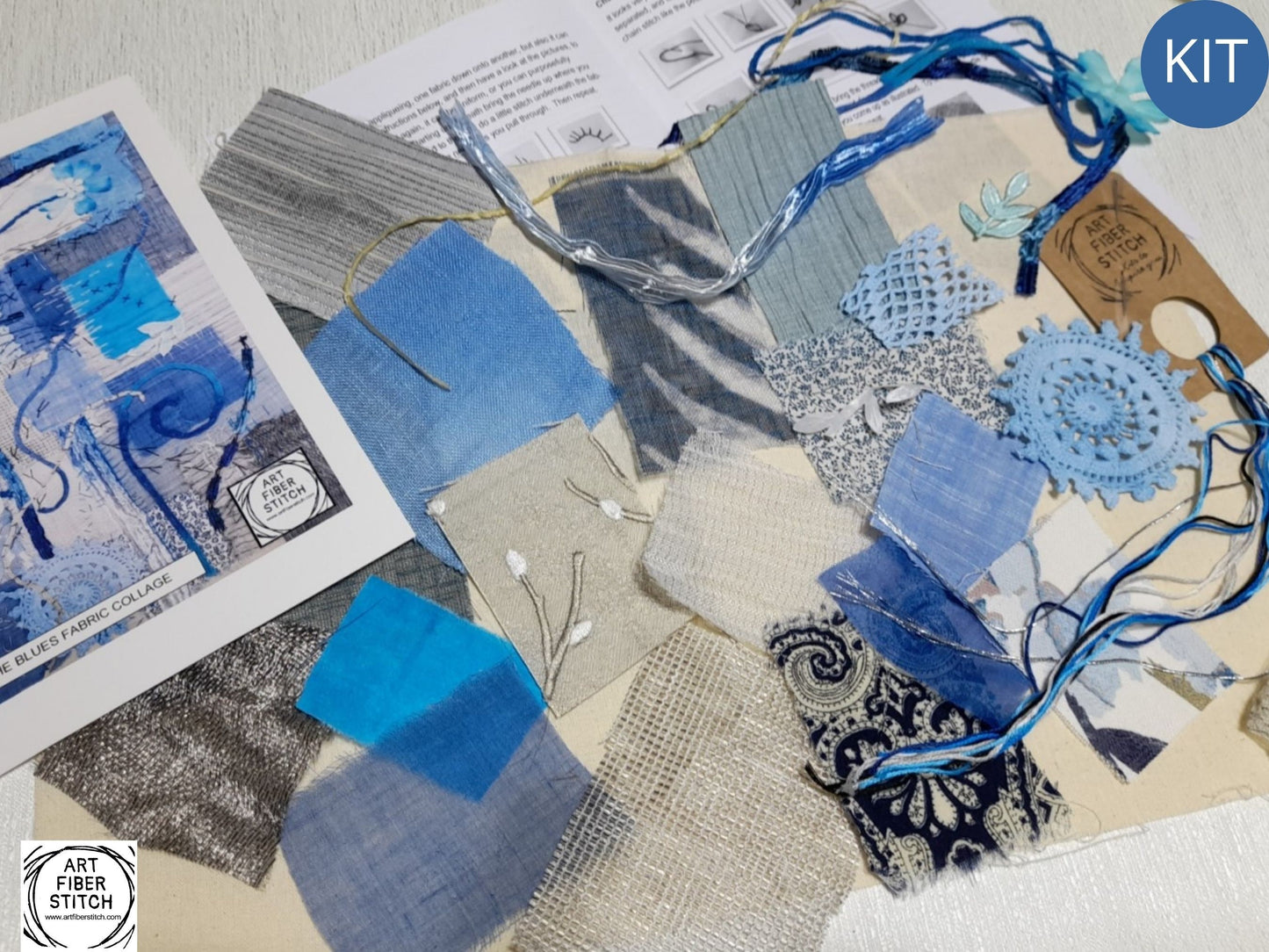 Fabric Collage, Slow Stitching Kit, Textile Craft, Beginners Embroidery, easy sewing project, Junk Journal, Fabric Journal, Scraps
