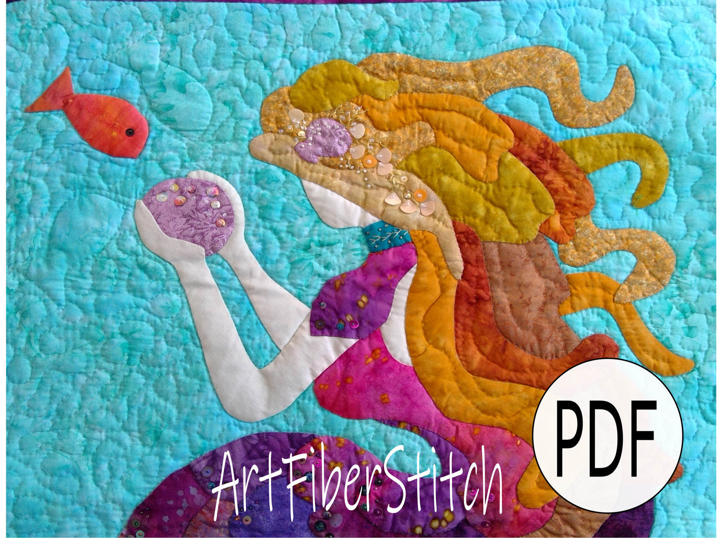 Mermaid Tails a appliqued and quilted PDF wall hanging pattern Instant download Childs Wall hanging Mini Quilt Hand sewing Embroidery design