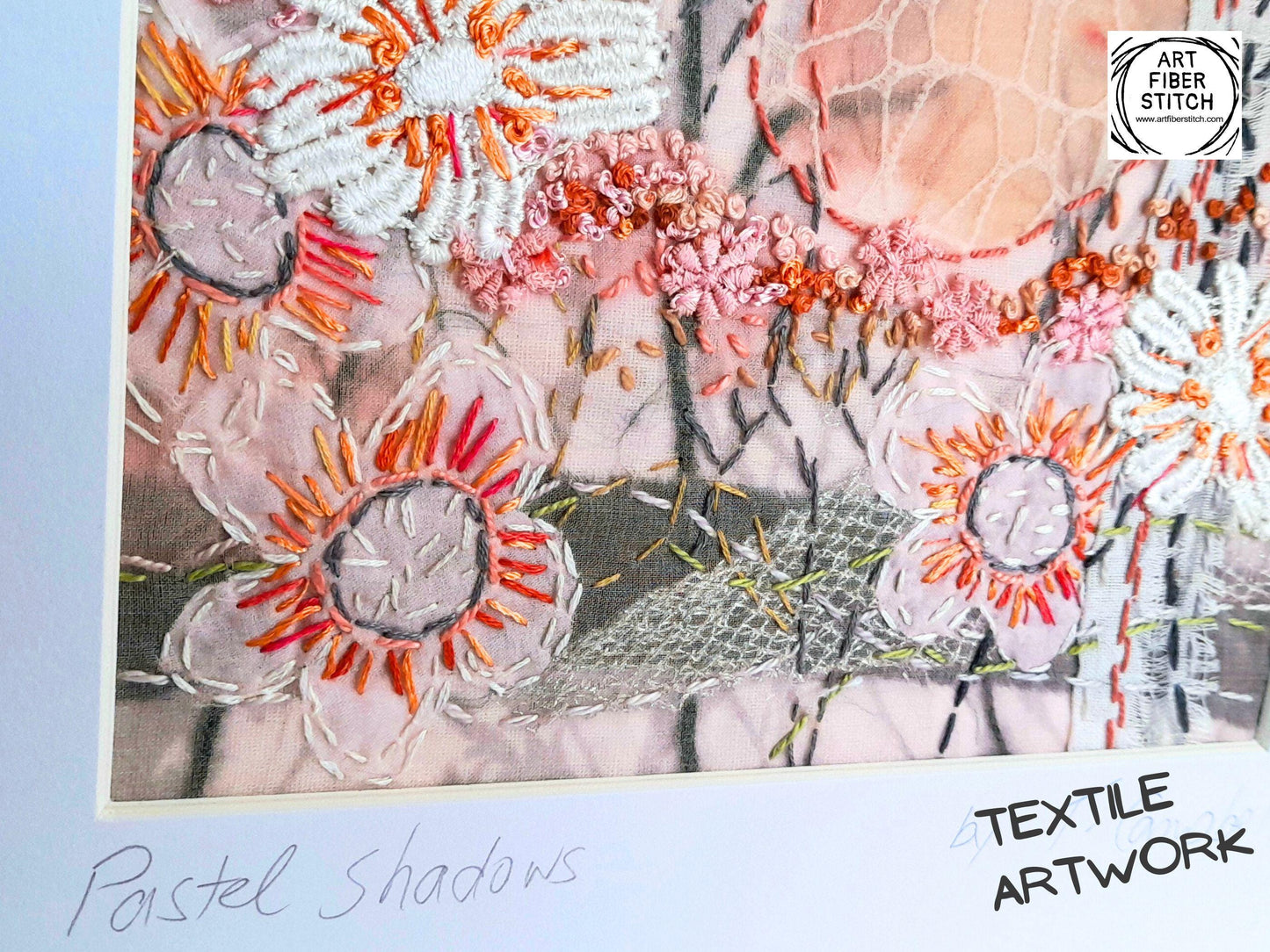 Original Artwork Textile Art Fabric Art Slow Stitch Embroidery Finished Picture Ideal creative gift called “Pastel Shadows”