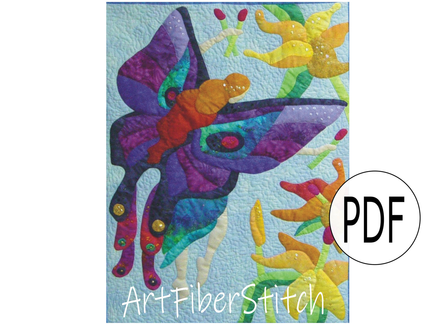 Fairy Dreams a PDF pattern of a fairy in the garden Applique and Quilted instant download design Childs wall hanging mini quilt Embroidery