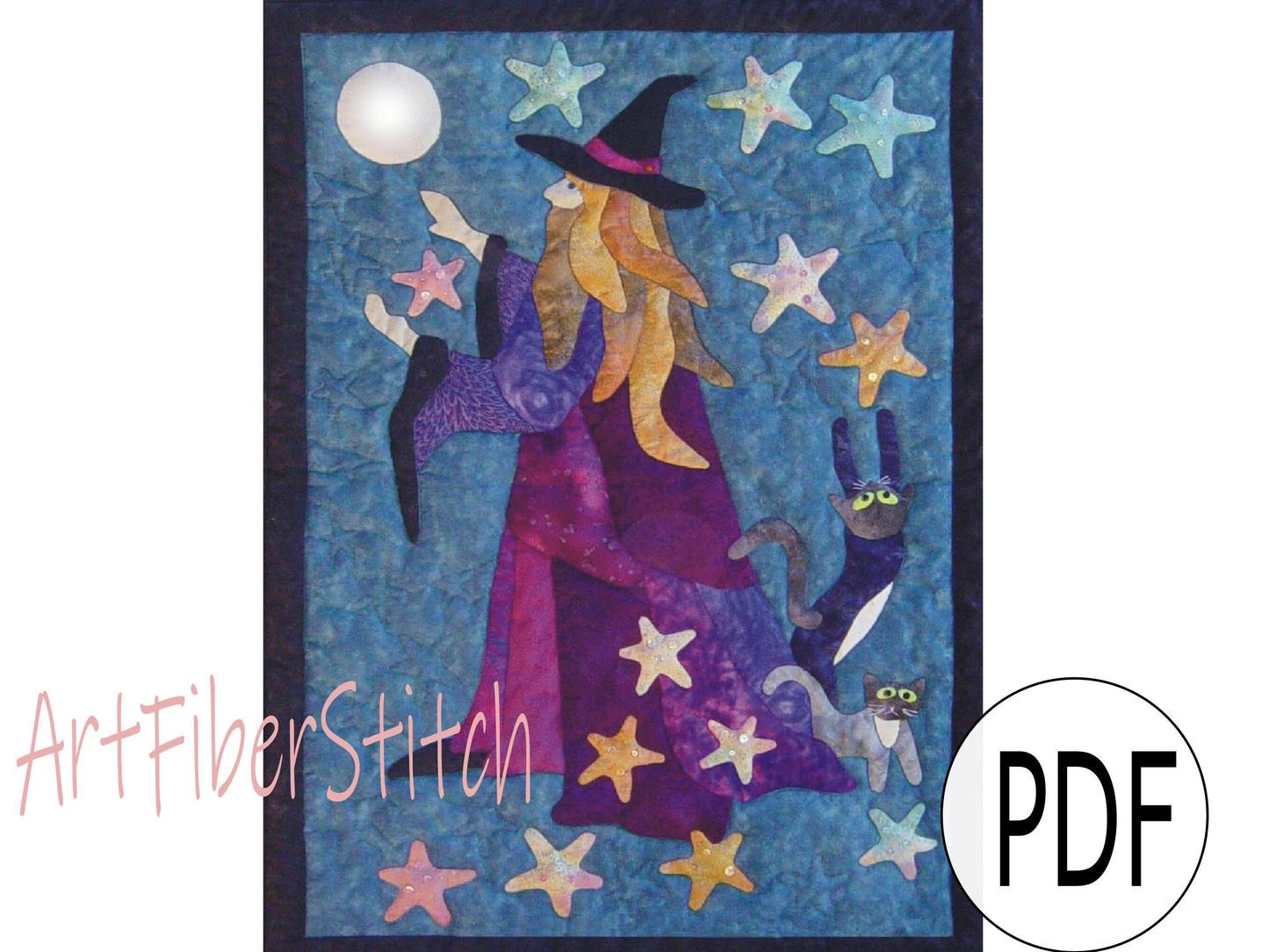 Spellcaster a wizard PDF applique and quilting pattern Instant download Childs Wall hanging Mini Quilt Hand sewing Embroidery design