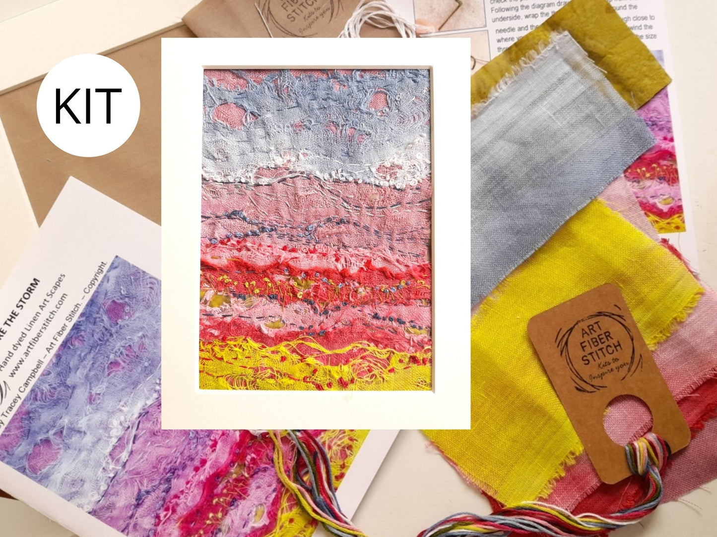 Impressionist embroidery kit, hand dyed linen, fabric manipulation, Easy Sewing Project Textile Art Creative Mindful Stitch Therapy kit