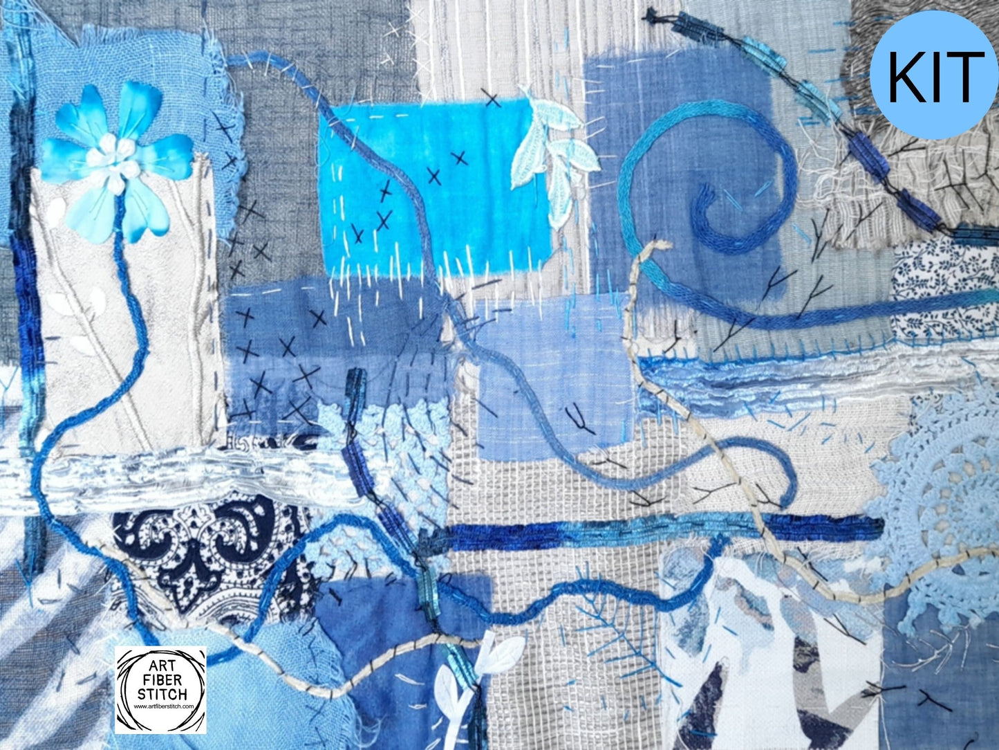 Fabric Collage, Slow Stitching Kit, Textile Craft, Beginners Embroidery, easy sewing project, Junk Journal, Fabric Journal, Scraps