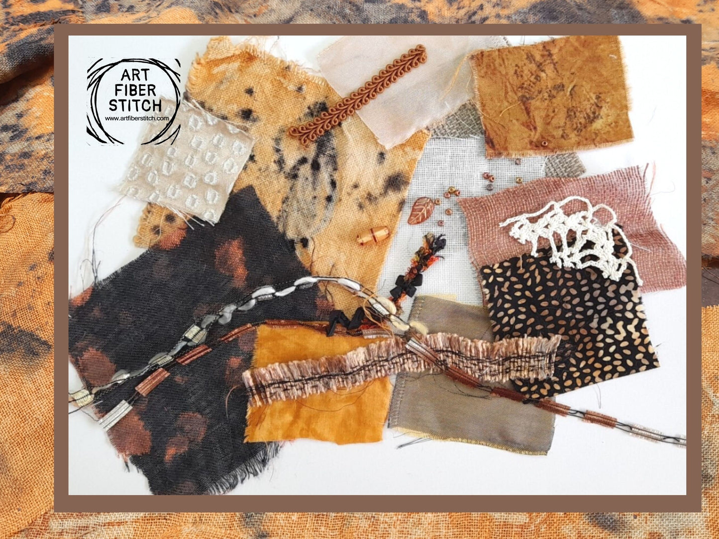 Fabric Collage, Mixed media, Slow Stitching Kit, Inspiration pack, Stitch Therapy, Embroidery, Eco printing, Scraps, Fabric Journaling