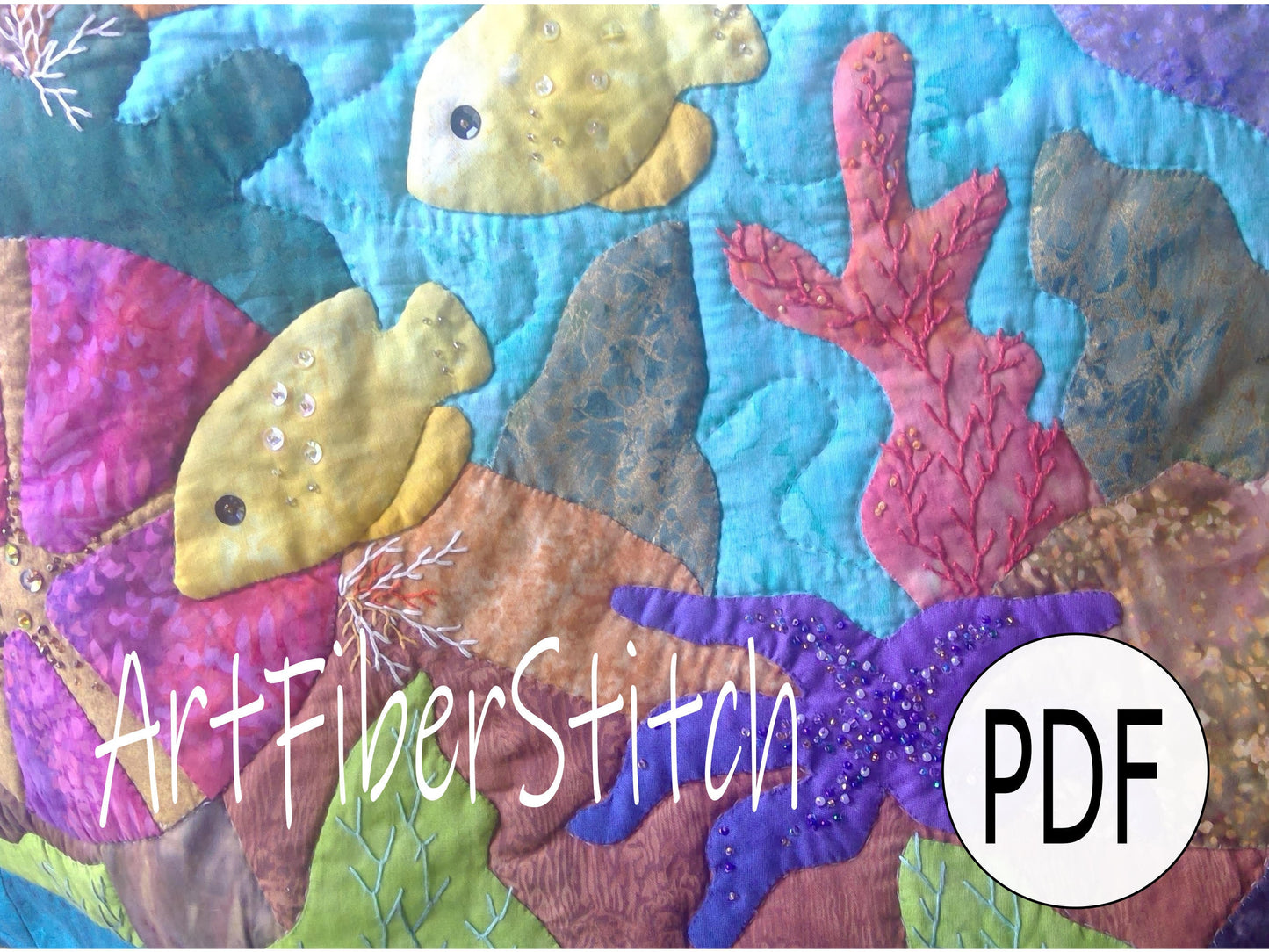 Reef Life Underwater PDF applique and quilting pattern Instant download Sea Wall hanging Mini Quilt Hand sewing Embroidery design pattern