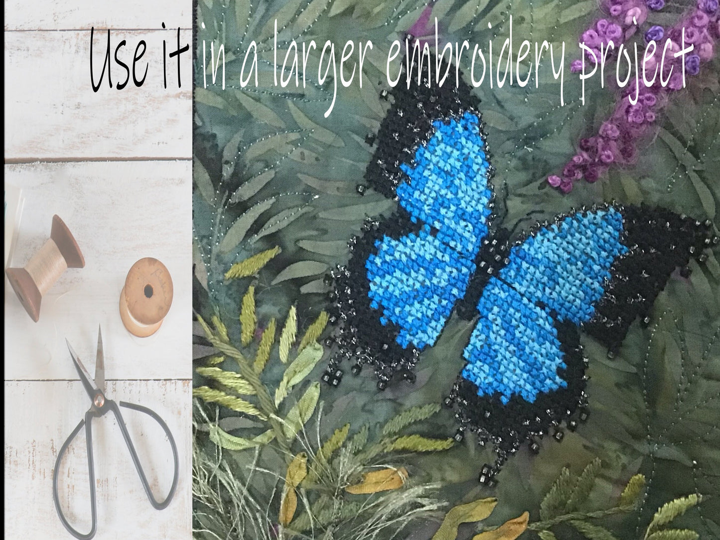 Tiger Swallowtail Cross Stitch Pattern PDF, X Stitch pattern Instant Download, Insect embroidery tutorial, Embellished x-stitch sampler PDF