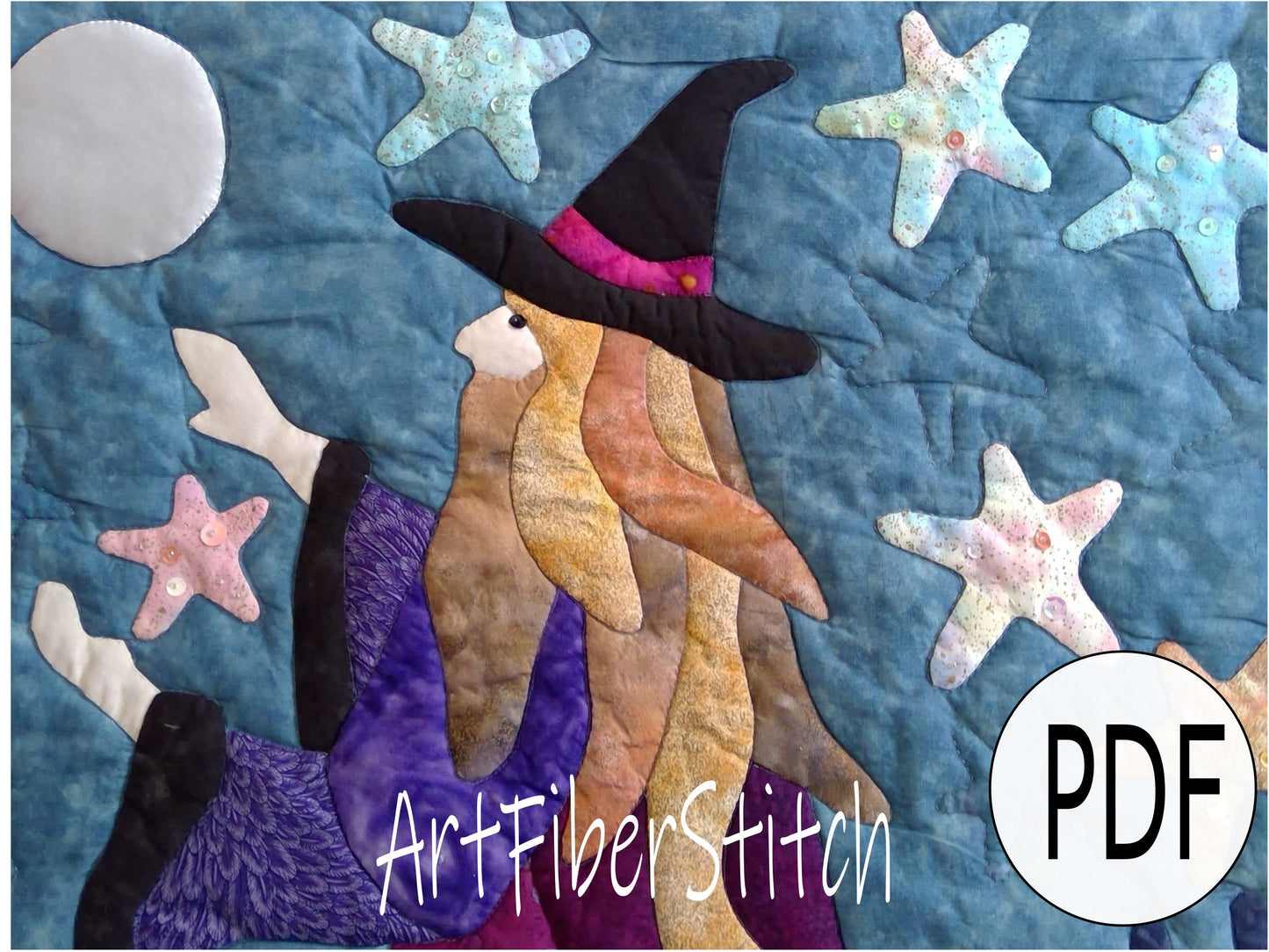 Spellcaster a wizard PDF applique and quilting pattern Instant download Childs Wall hanging Mini Quilt Hand sewing Embroidery design