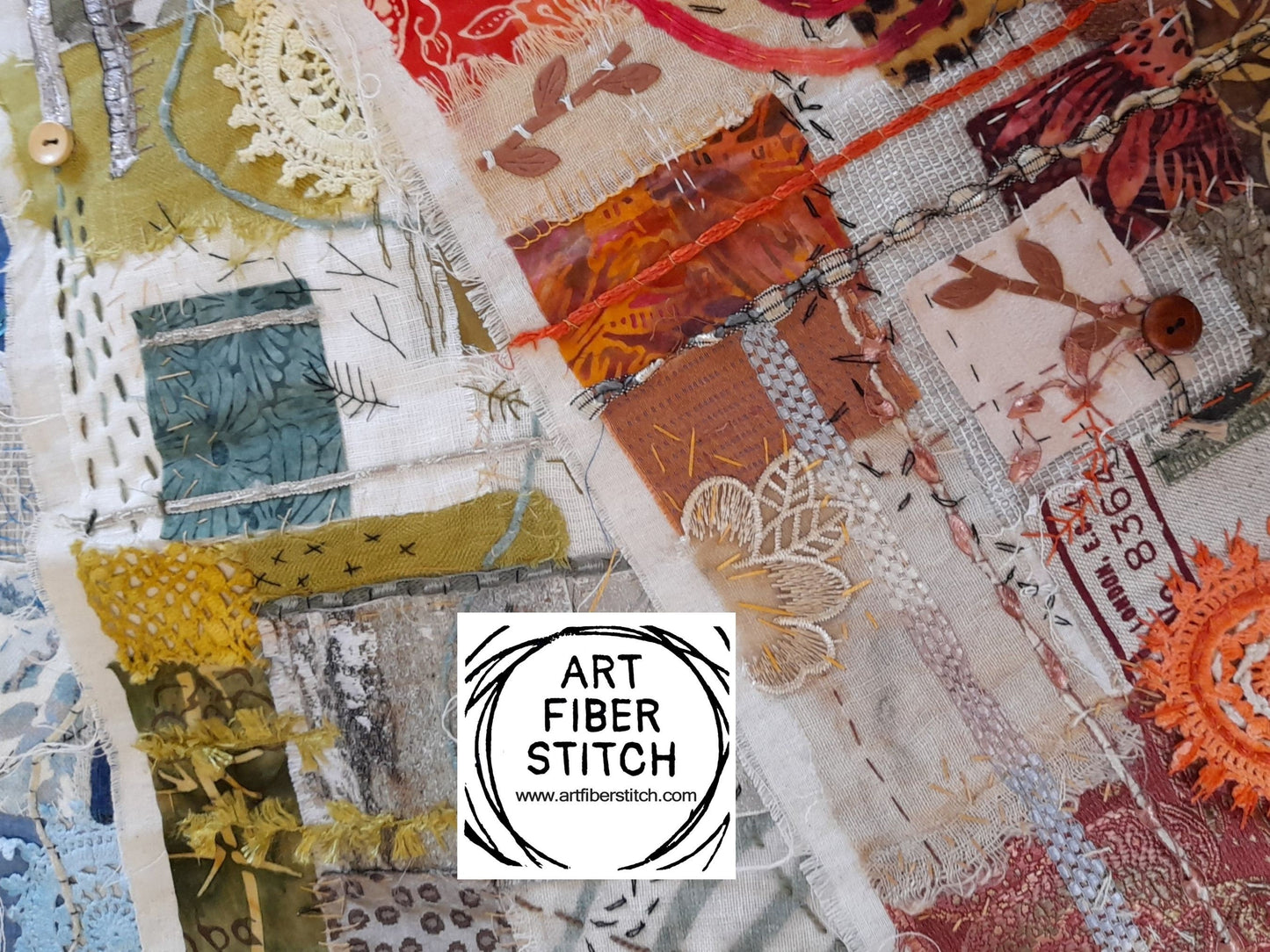 Yellow Fabric Collage, Slow Stitching Kit,  Textile Craft, Beginners Embroidery, easy sewing project, Junk Journal, Fabric Journal, Scraps