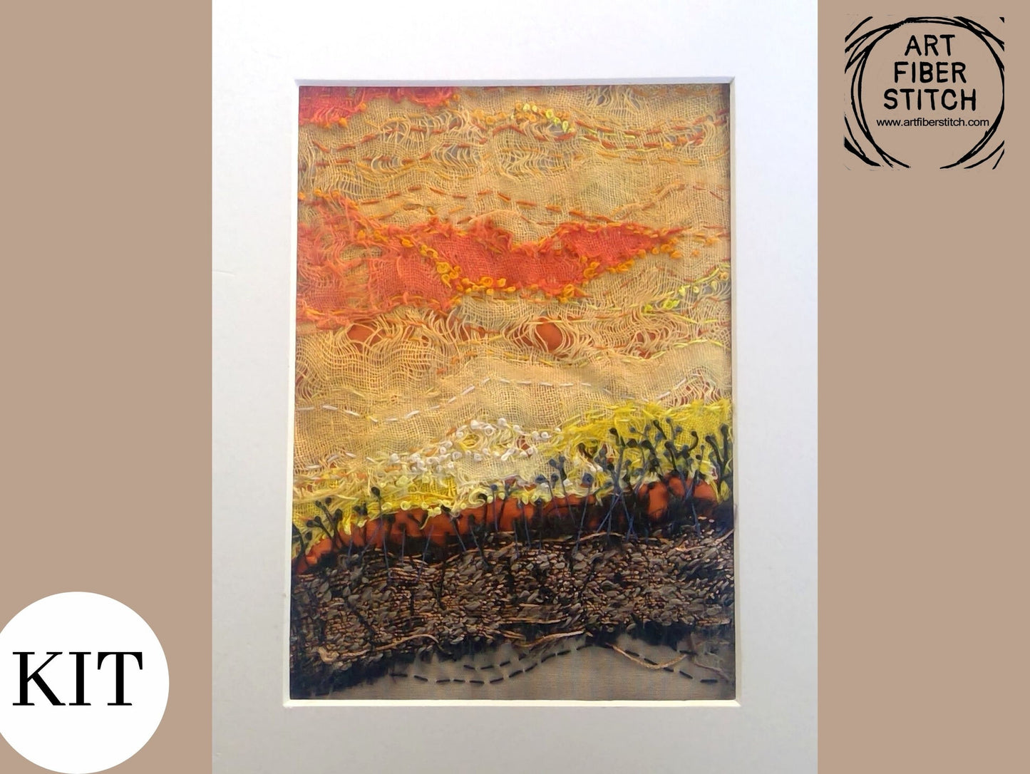 Impressionist embroidery kit, hand dyed linen, fabric manipulation, Easy Sewing Project Textile Art Creative Mindful Stitch Therapy kit