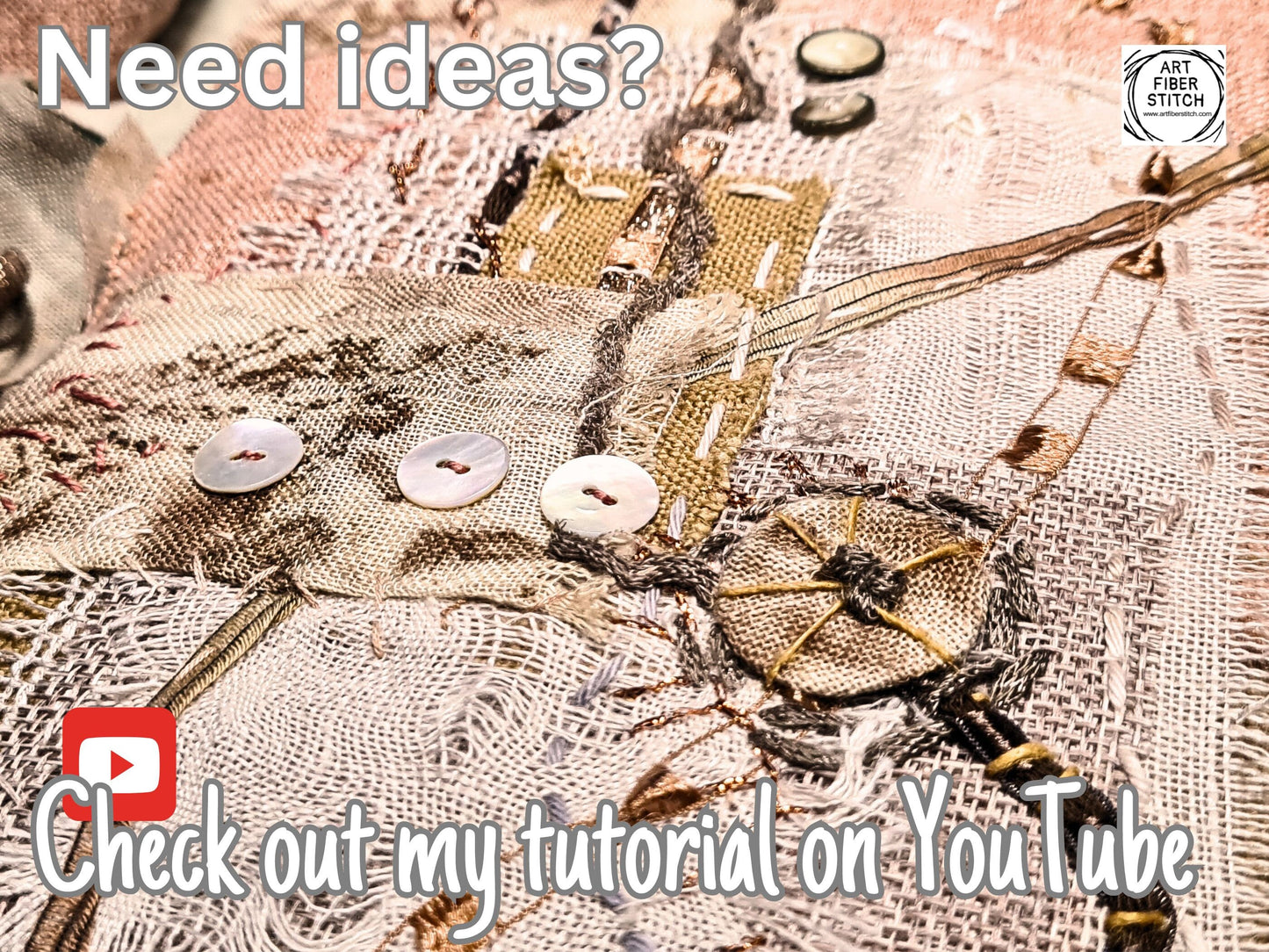 Earthy Fabric Collage, Slow Stitching Kit, Textile Craft, Beginners Embroidery, easy sewing project, Junk Journal, Fabric Journal, Scraps