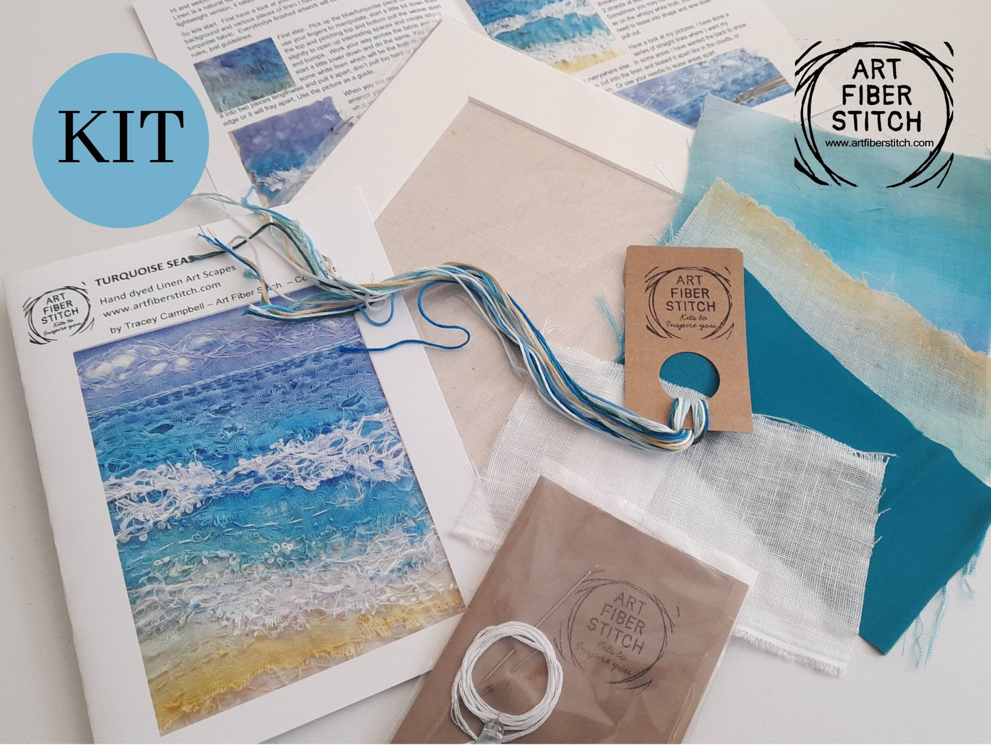 Impressionist embroidery kit, hand dyed linen, fabric manipulation, Easy Sewing Project Textile Art Creative Mindful Stitch Therapy kit