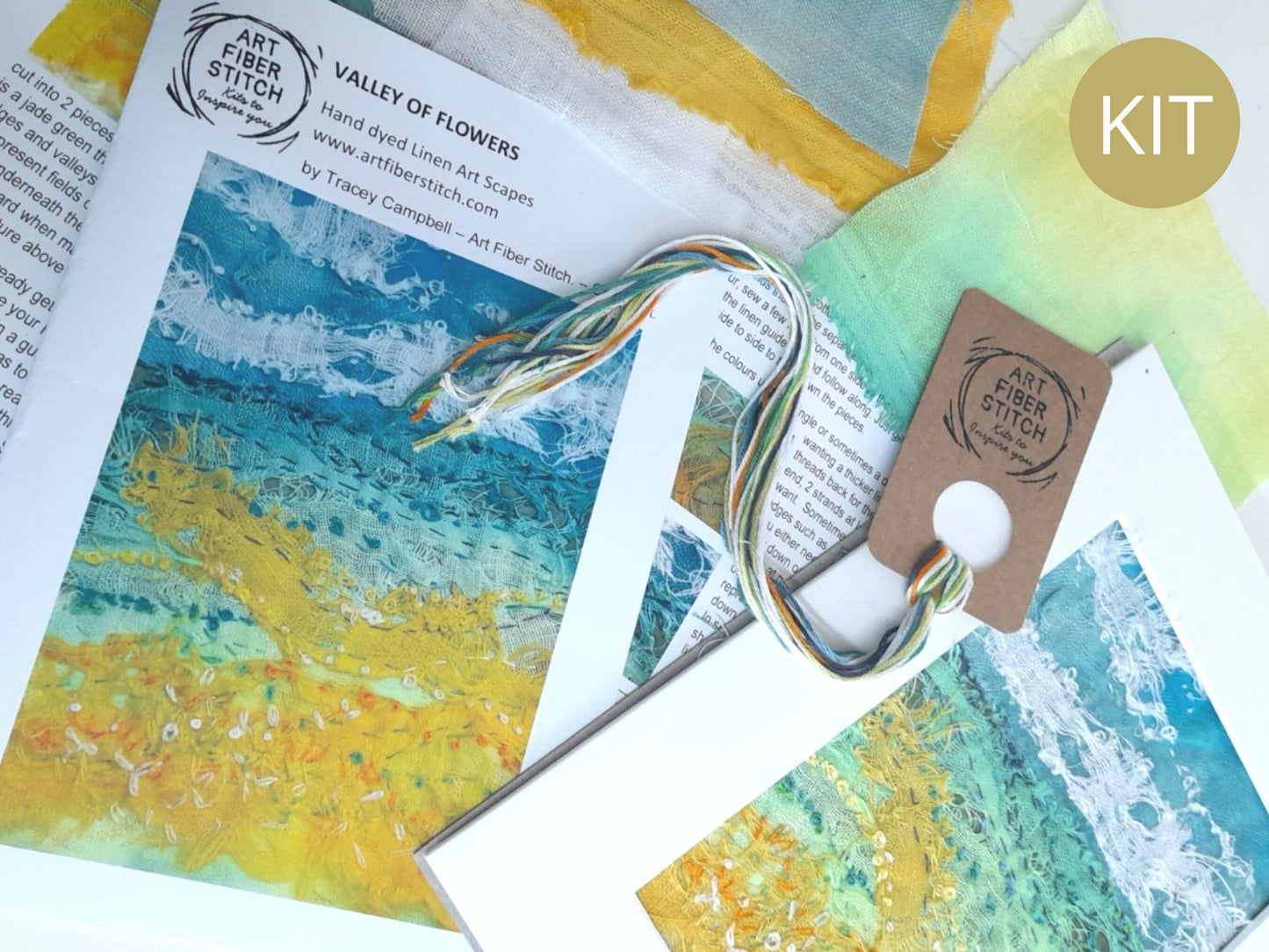 Impressionist embroidery kit, hand dyed linen, fabric manipulation, Easy Sewing Project Textile Art Creative Mindful Stitch Therapy kit