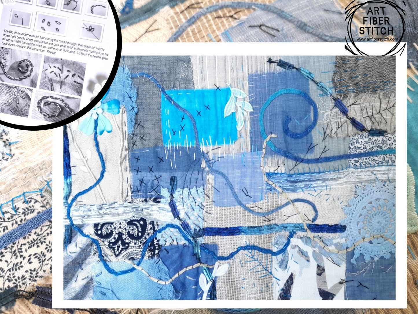 Fabric Collage, Slow Stitching Kit, Textile Craft, Beginners Embroidery, easy sewing project, Junk Journal, Fabric Journal, Scraps