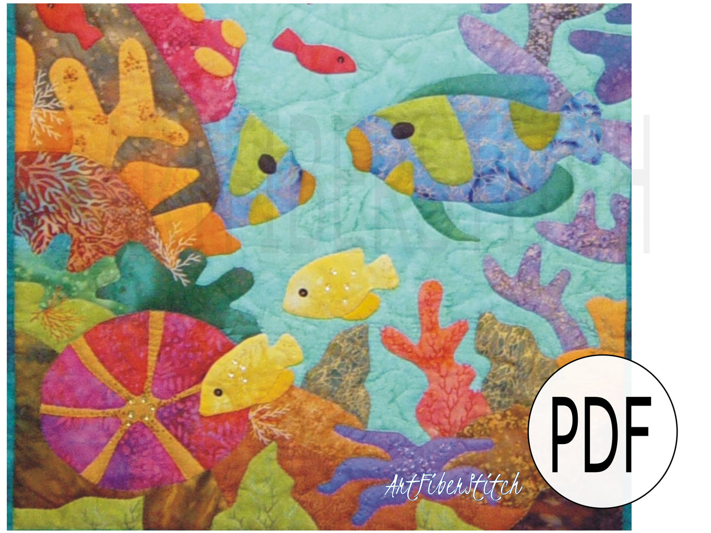 Reef Life Underwater PDF applique and quilting pattern Instant download Sea Wall hanging Mini Quilt Hand sewing Embroidery design pattern