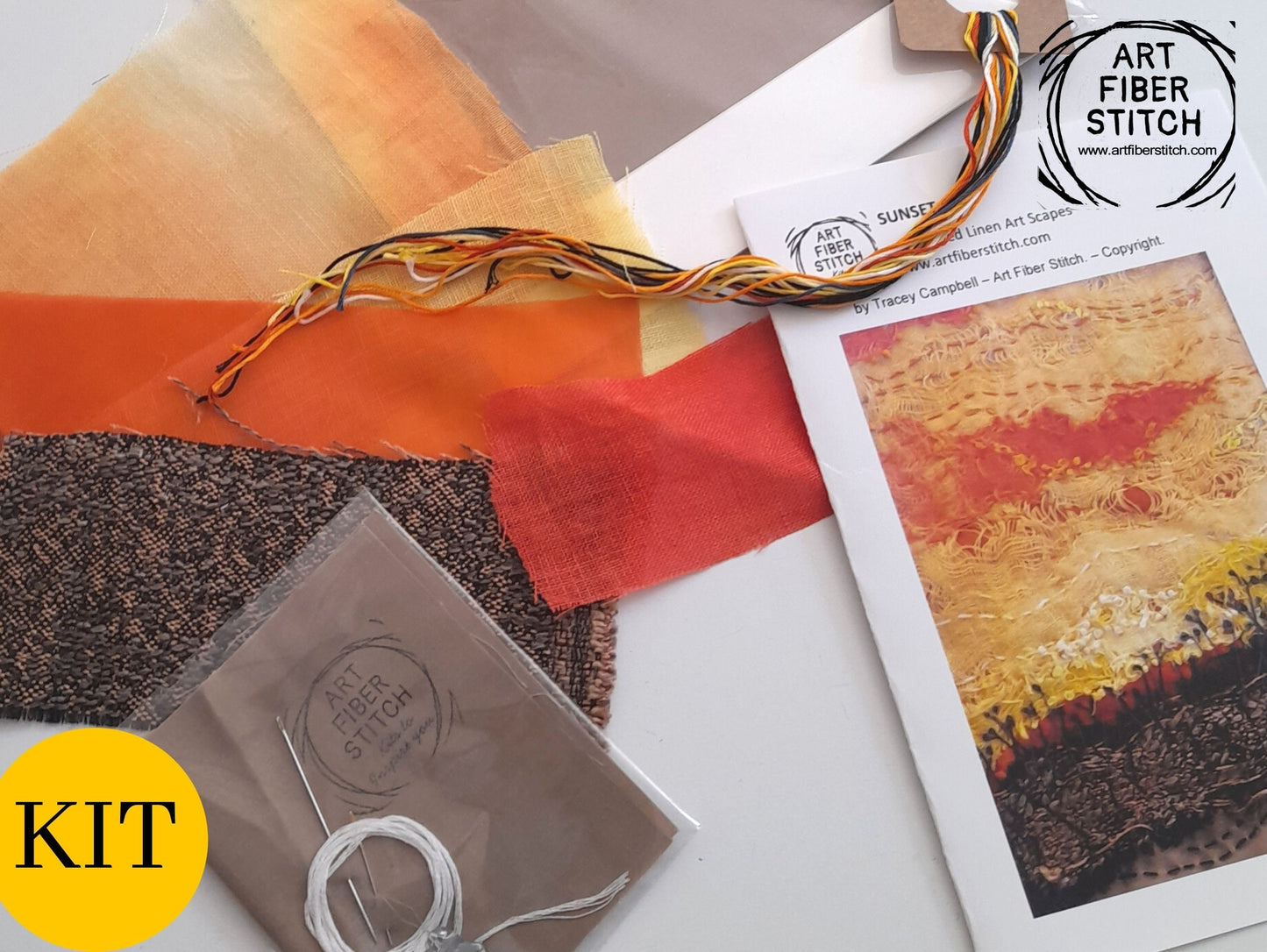 Impressionist embroidery kit, hand dyed linen, fabric manipulation, Easy Sewing Project Textile Art Creative Mindful Stitch Therapy kit