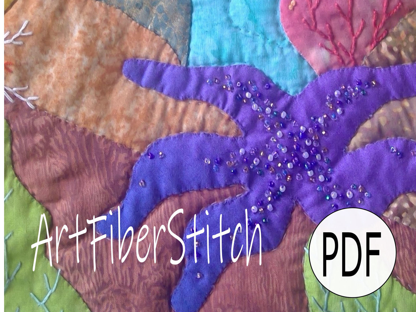 Reef Life Underwater PDF applique and quilting pattern Instant download Sea Wall hanging Mini Quilt Hand sewing Embroidery design pattern