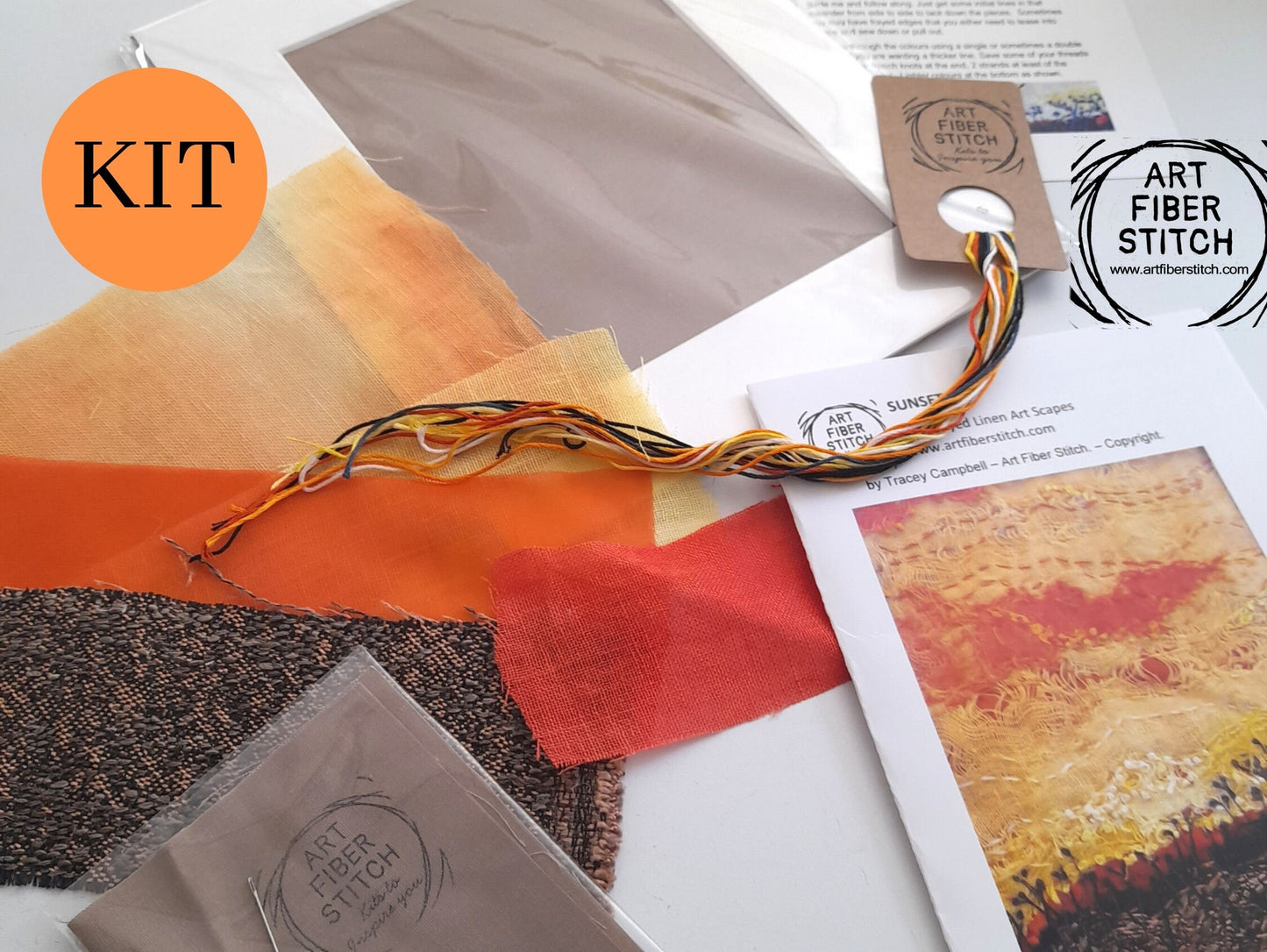 Impressionist embroidery kit, hand dyed linen, fabric manipulation, Easy Sewing Project Textile Art Creative Mindful Stitch Therapy kit