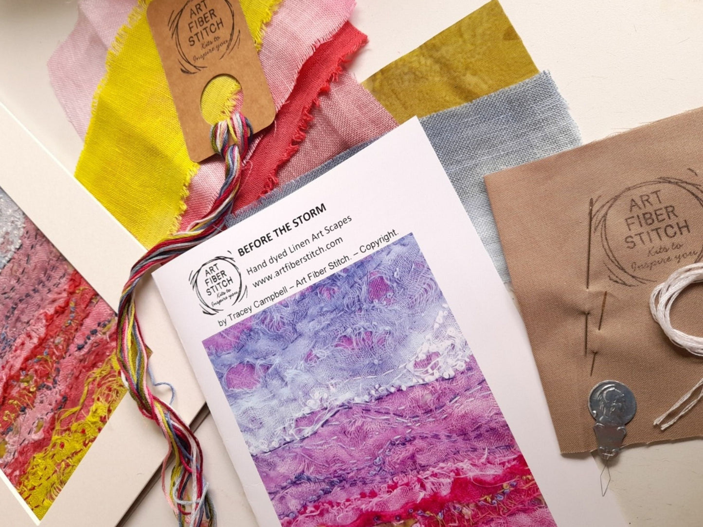 Impressionist embroidery kit, hand dyed linen, fabric manipulation, Easy Sewing Project Textile Art Creative Mindful Stitch Therapy kit