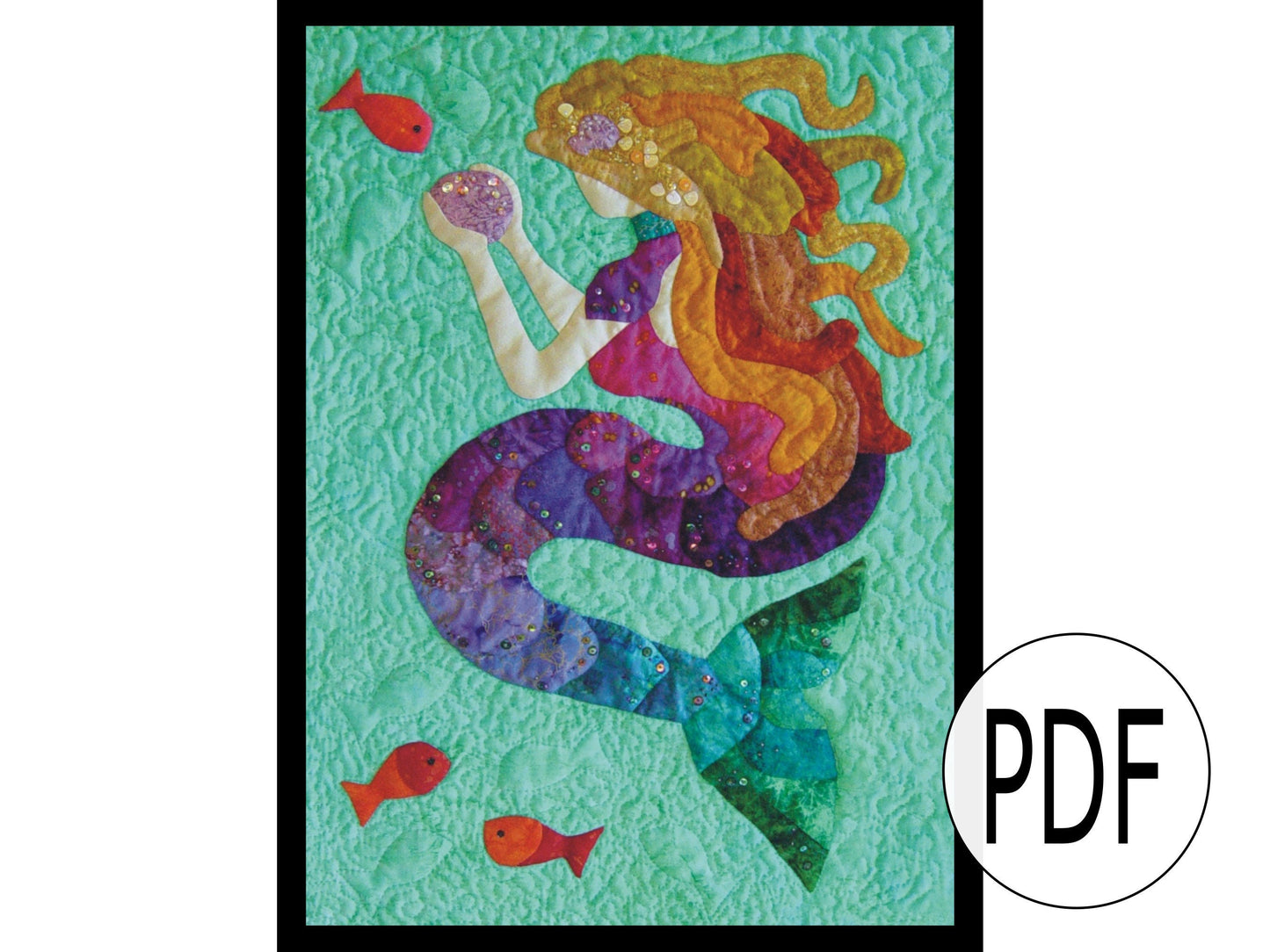 Mermaid Tails a appliqued and quilted PDF wall hanging pattern Instant download Childs Wall hanging Mini Quilt Hand sewing Embroidery design