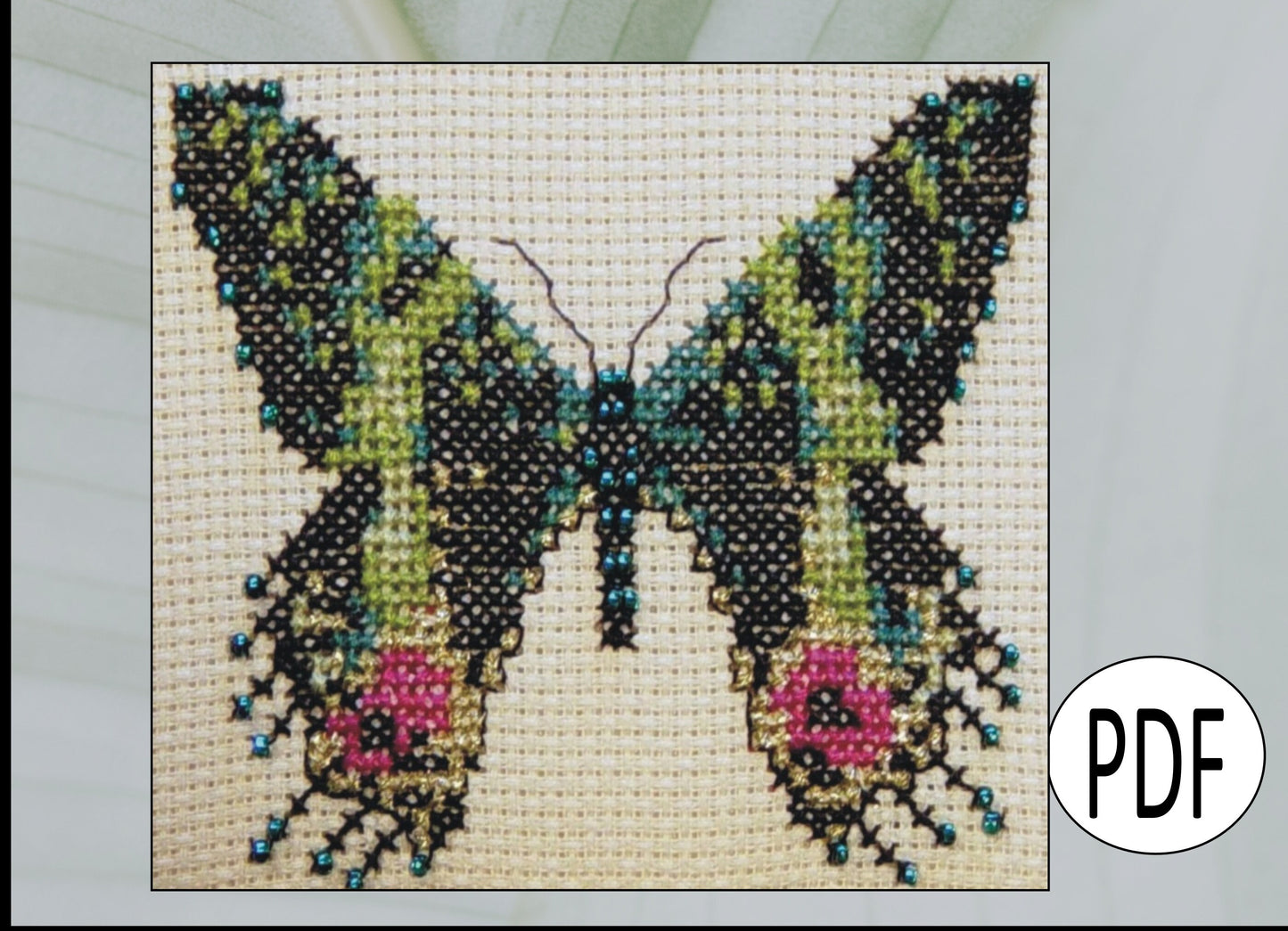Madagascan Sunset Moth Cross Stitch Pattern PDF, X Stitch pattern Instant Download, Insect embroidery tutorial, Embellished x-stitch PDF