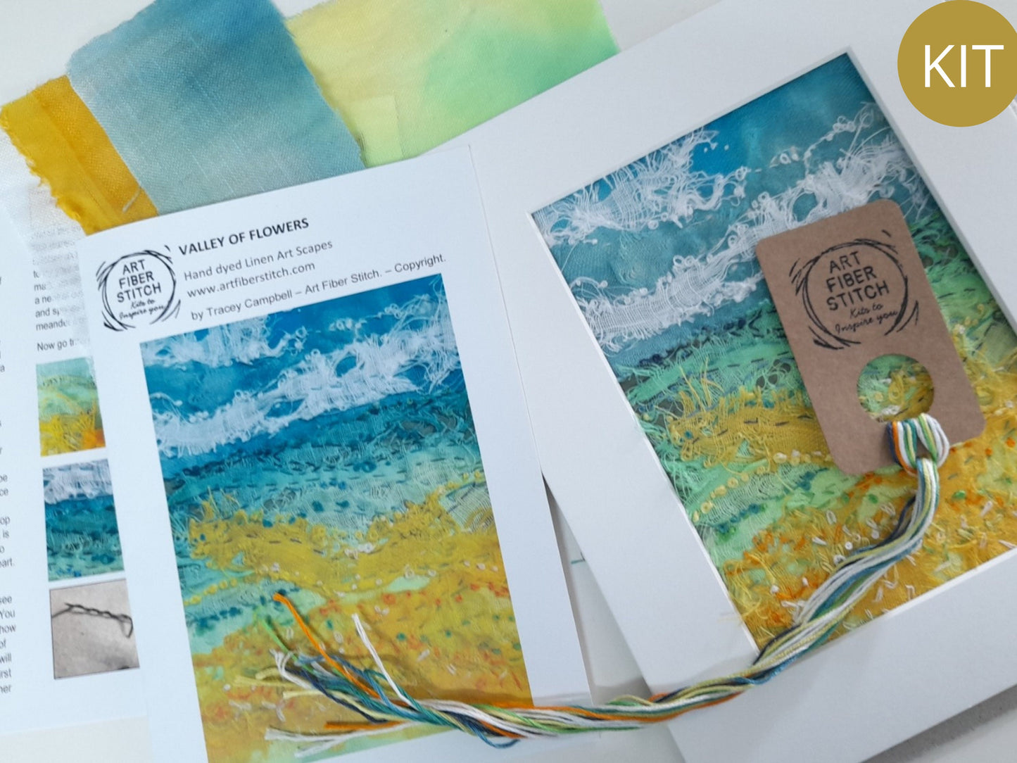 Impressionist embroidery kit, hand dyed linen, fabric manipulation, Easy Sewing Project Textile Art Creative Mindful Stitch Therapy kit