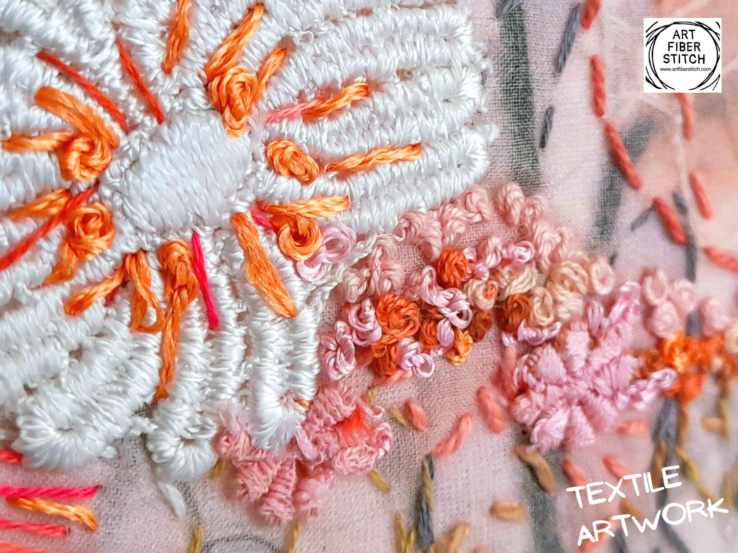 Original Artwork Textile Art Fabric Art Slow Stitch Embroidery Finished Picture Ideal creative gift called “Pastel Shadows”