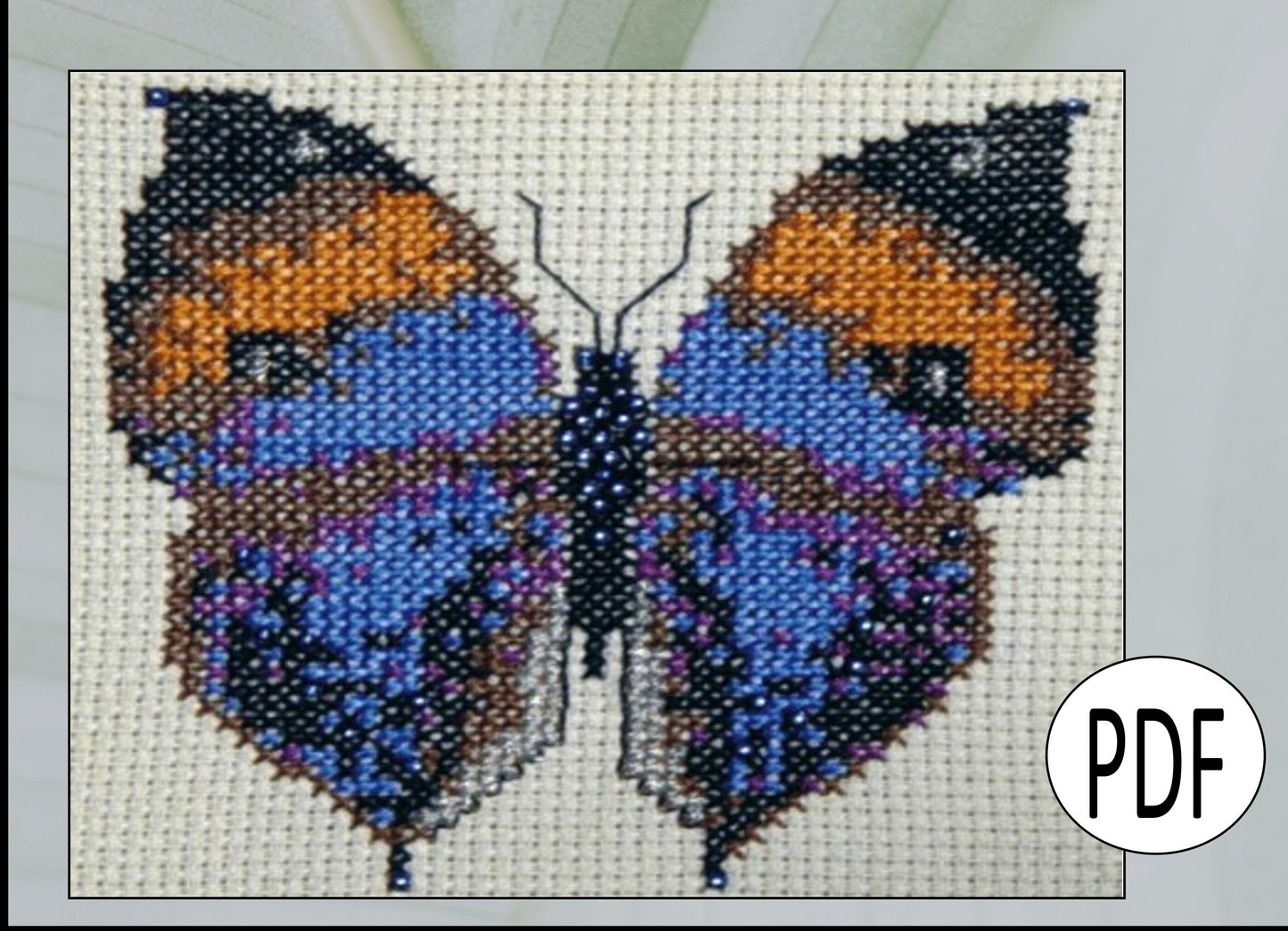 Indian Leaf Butterfly Cross Stitch Pattern PDF, X Stitch pattern Instant Download, Insect embroidery tutorial, Embellished x-stitch PDF