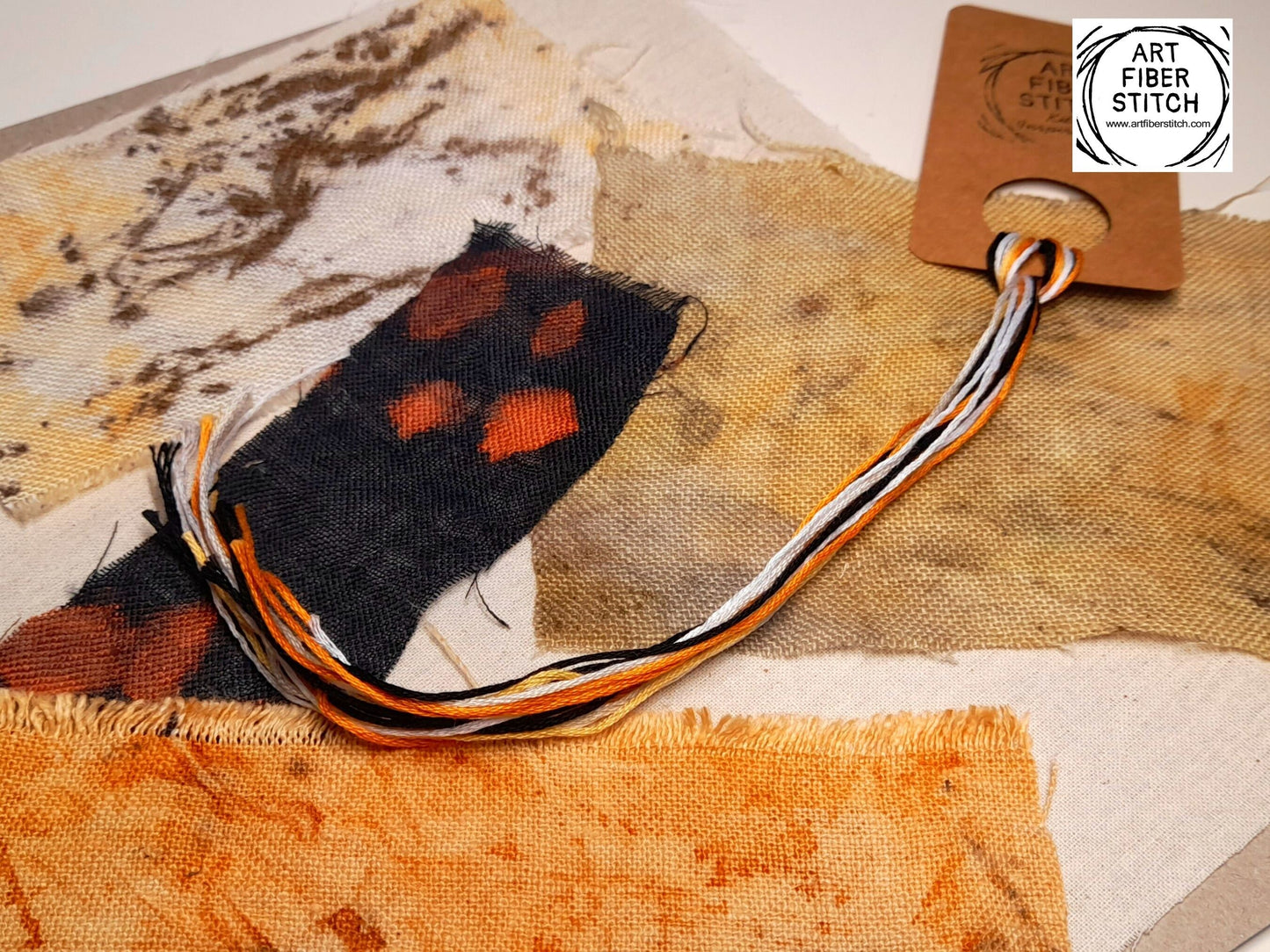 Eco printed fabric embroidery kit, hand dyed linen, fabric manipulation, Easy Sewing Project Textile Art Creative Mindful Stitch Therapy kit