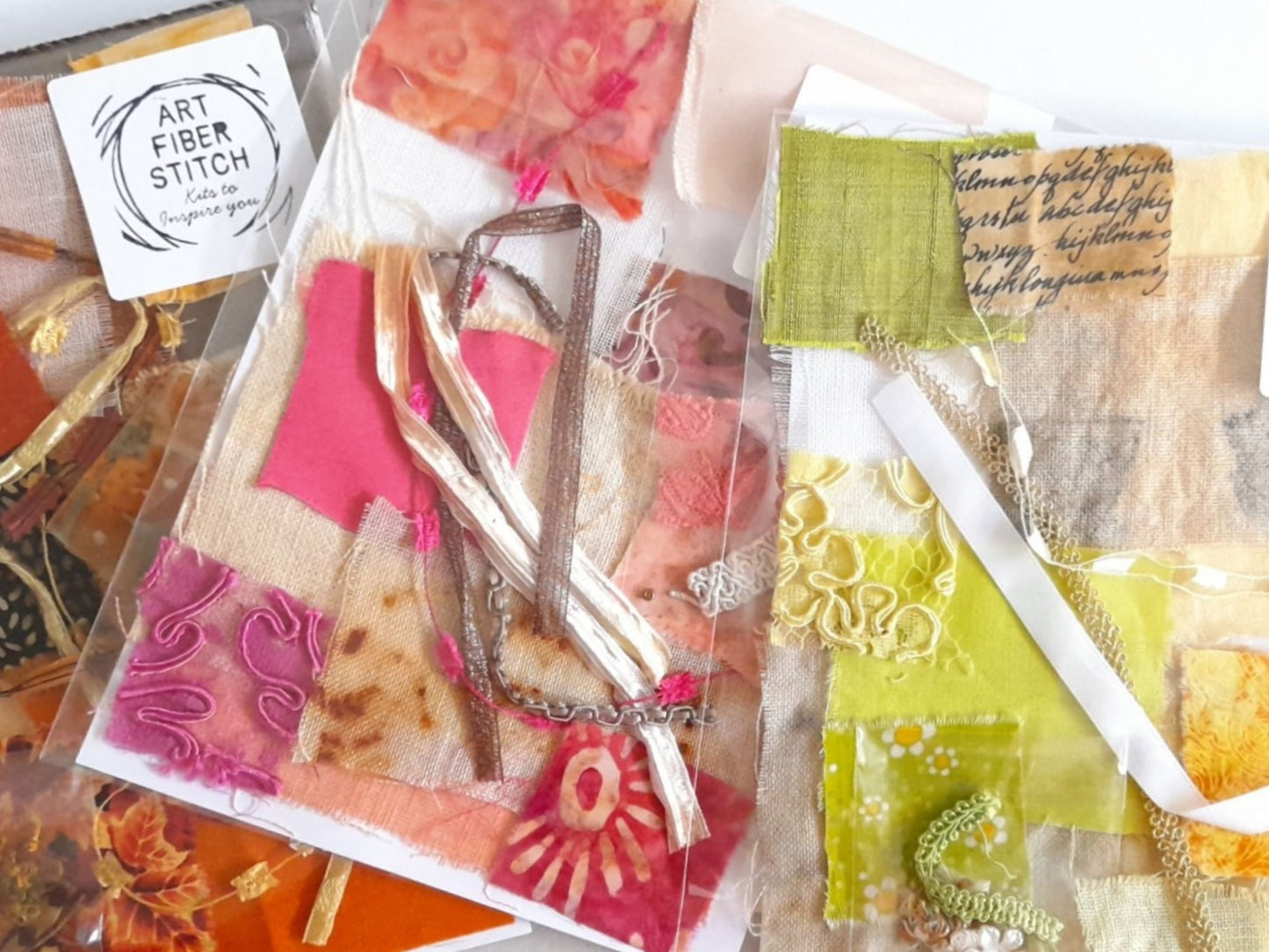 Fabric Collage, Mixed media, Slow Stitching Kit, Inspiration pack, Stitch Therapy, Embroidery, Eco printing, Scraps, Fabric Journaling