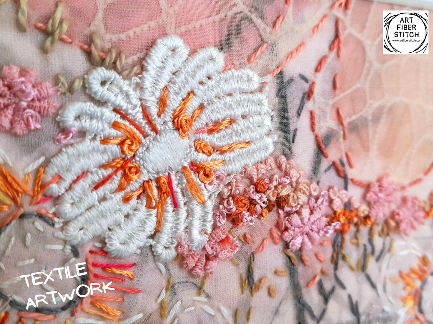 Original Artwork Textile Art Fabric Art Slow Stitch Embroidery Finished Picture Ideal creative gift called “Pastel Shadows”