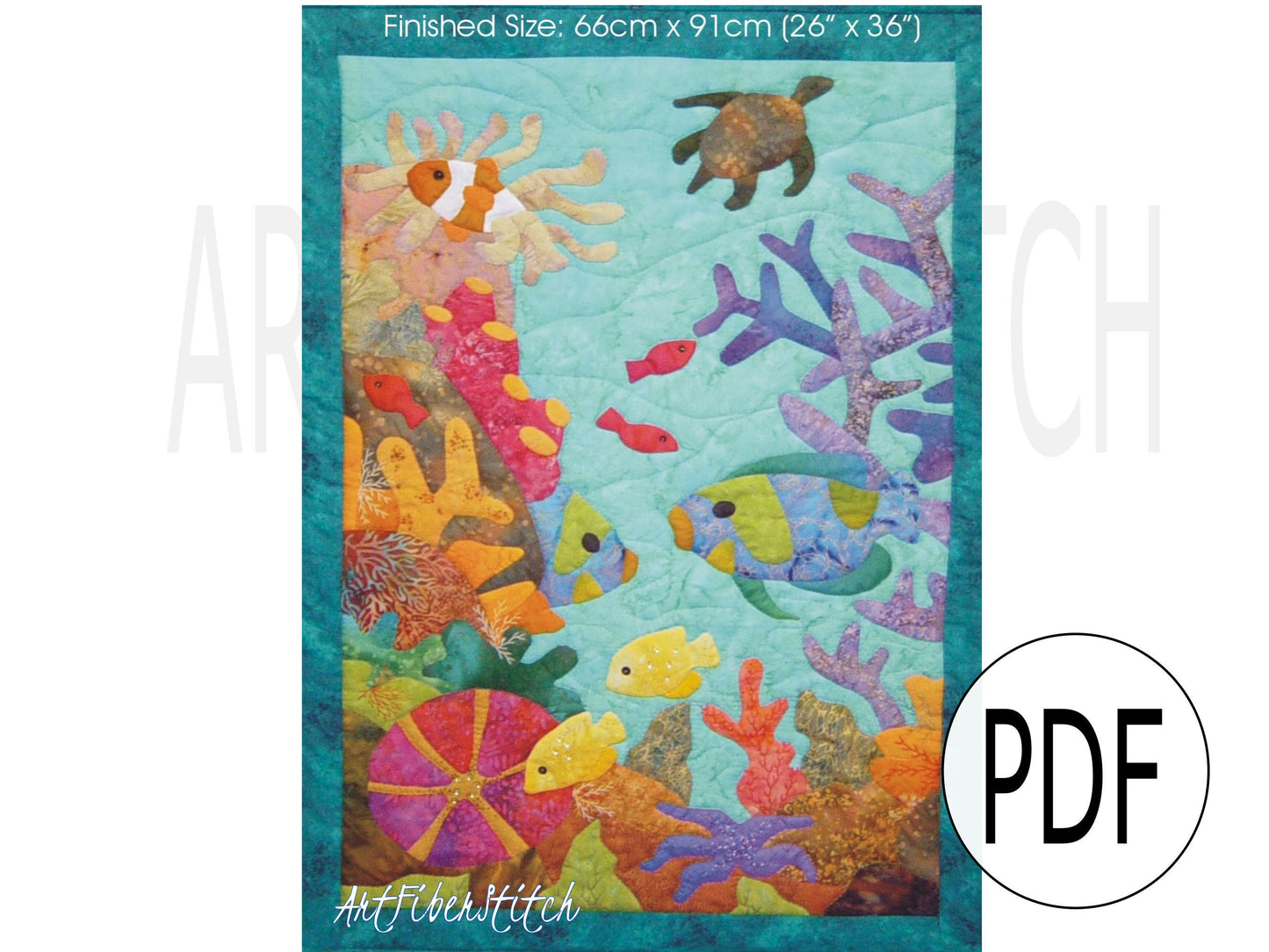 Reef Life Underwater PDF applique and quilting pattern Instant download Sea Wall hanging Mini Quilt Hand sewing Embroidery design pattern
